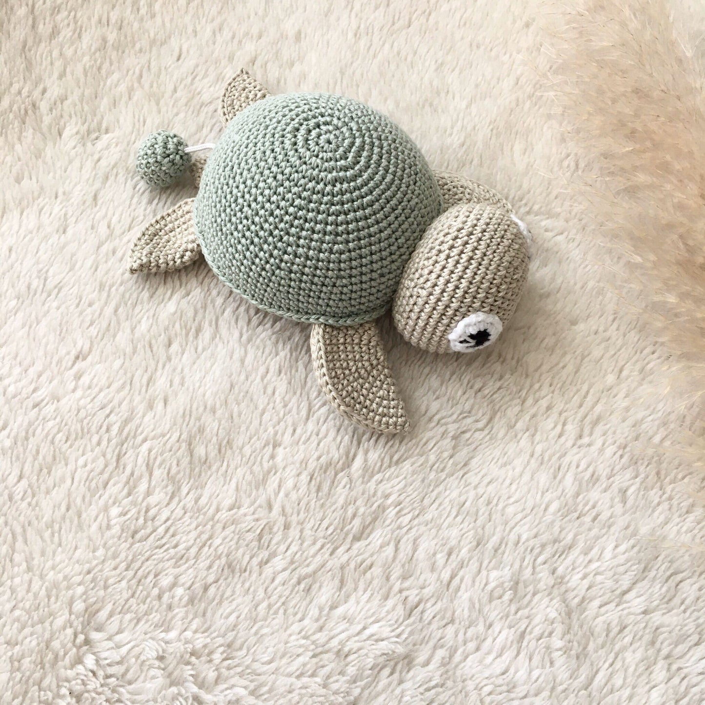 Crochet Turtle Baby Rattle Set: Organic Cotton Amigurumi Musical Toy