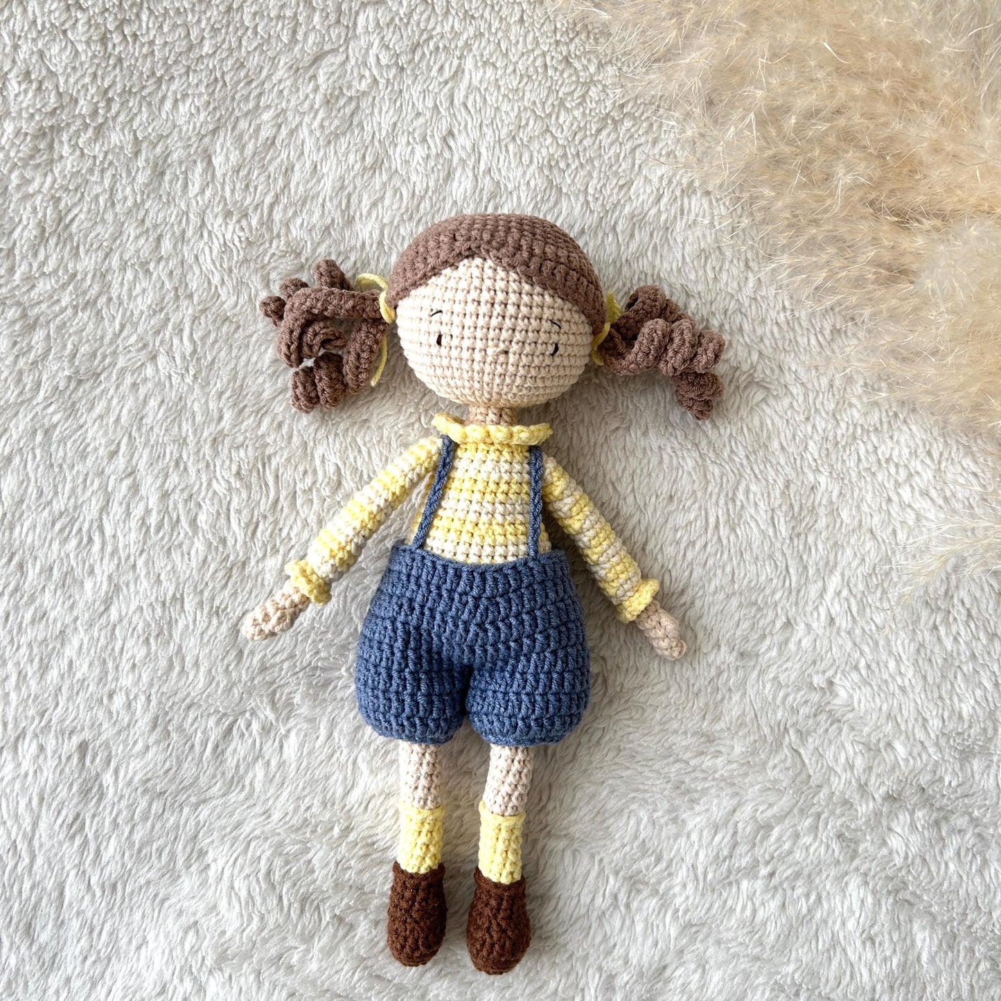 Handmade Crochet Doll: Organic Cotton Amigurumi Baby Girl Toy
