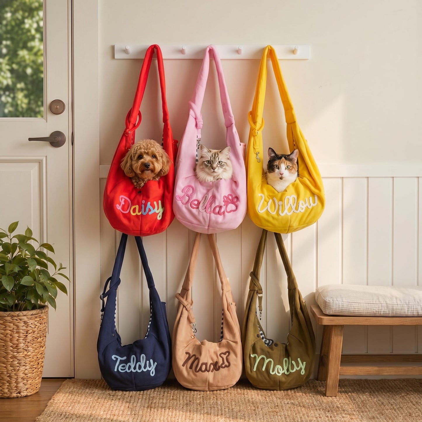 Personalized Pet Sling Bag, Custom Dog Carrier, Embroidered Pet Bag, Small Dog & Cat Carrier, Hands Free Puppy Tote, Pet Lover Gift