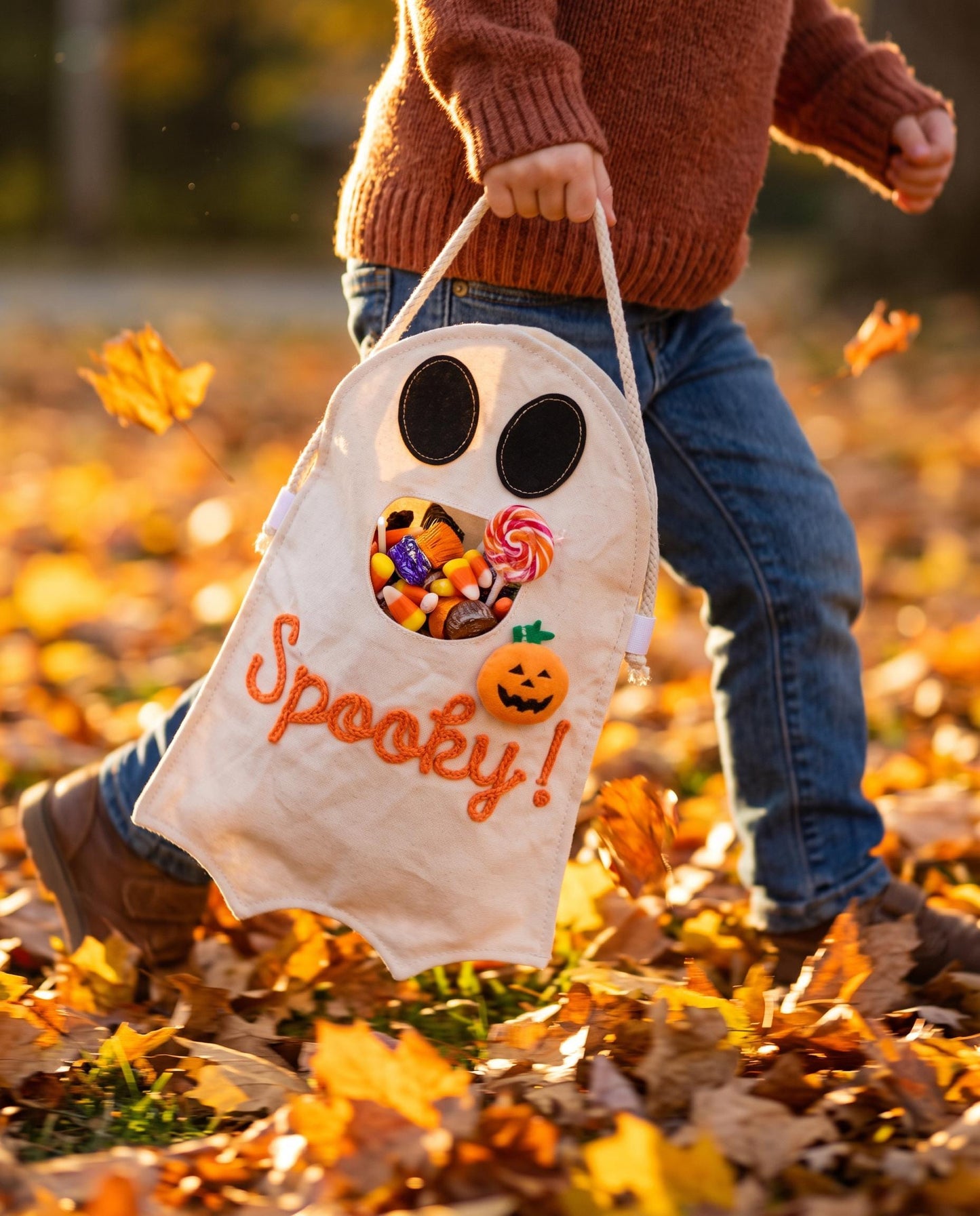 Personalized Ghost Trick or Treat Bag, Custom Halloween Candy Bag, Kids Halloween Tote with Name, Reusable Ghost Bag, Boo Basket Gift