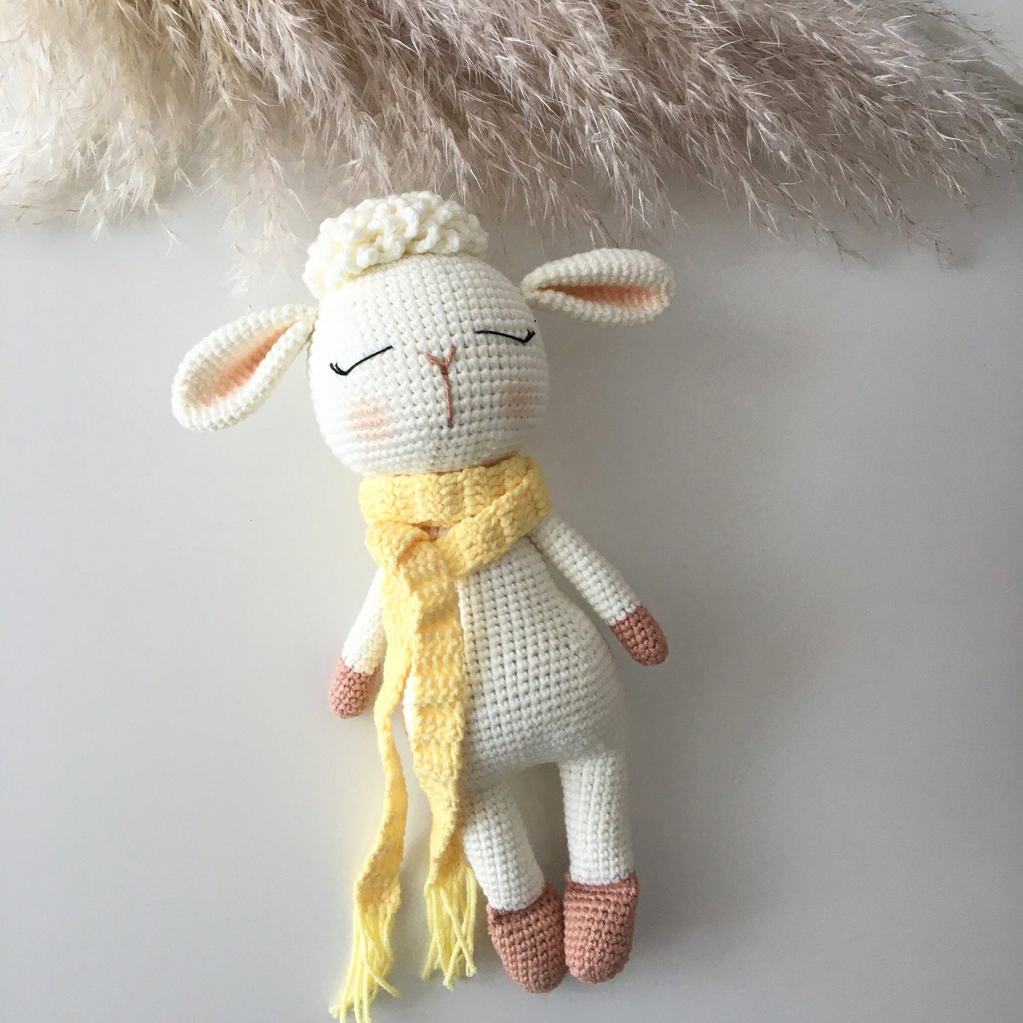 Handmade Crochet Lamb Doll: Organic Cotton Amigurumi Animal Toy