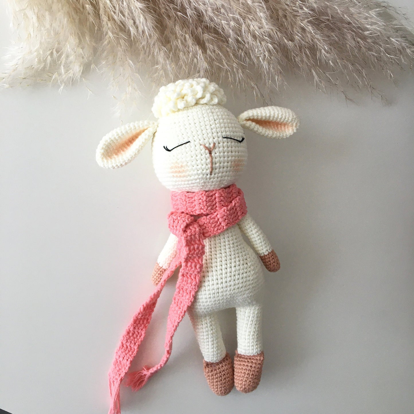 Handmade Crochet Lamb Doll: Organic Cotton Amigurumi Animal Toy