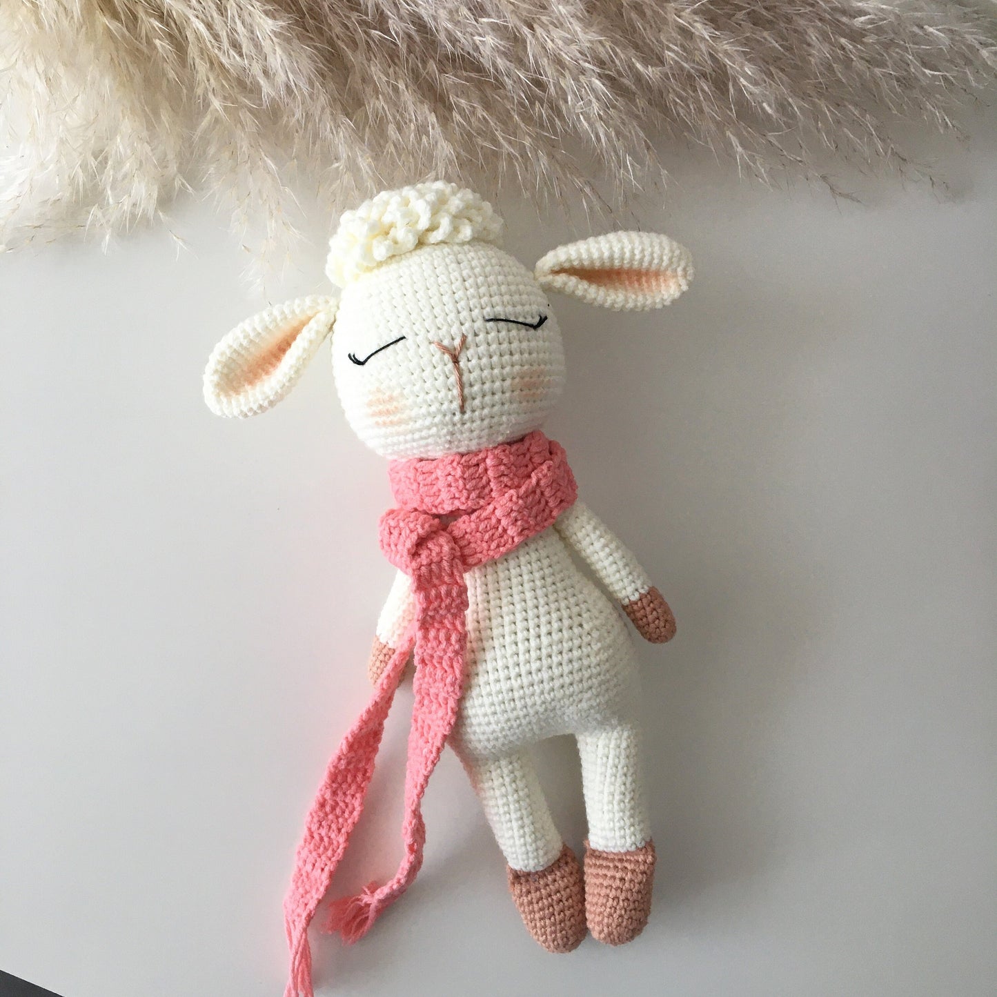 Handmade Crochet Lamb Doll: Organic Cotton Amigurumi Animal Toy