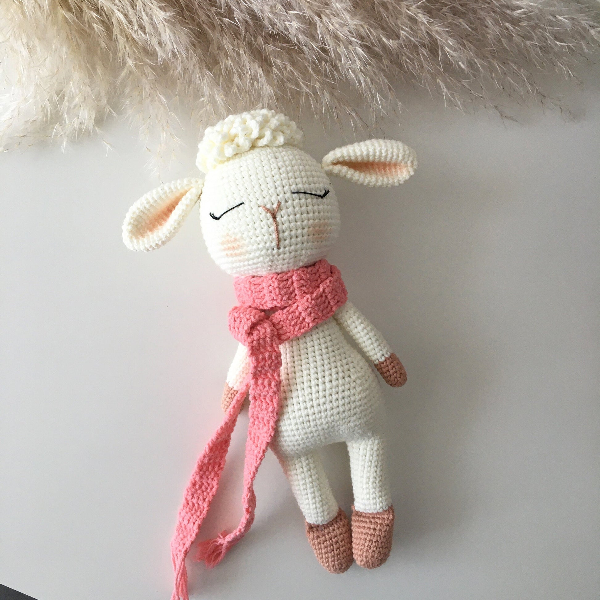 Handmade Crochet Lamb Doll: Organic Cotton Amigurumi Animal Toy