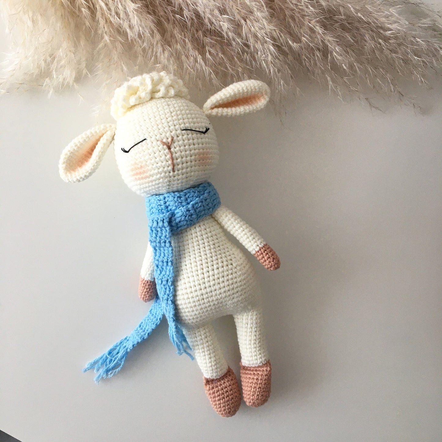 Handmade Crochet Lamb Doll: Organic Cotton Amigurumi Animal Toy