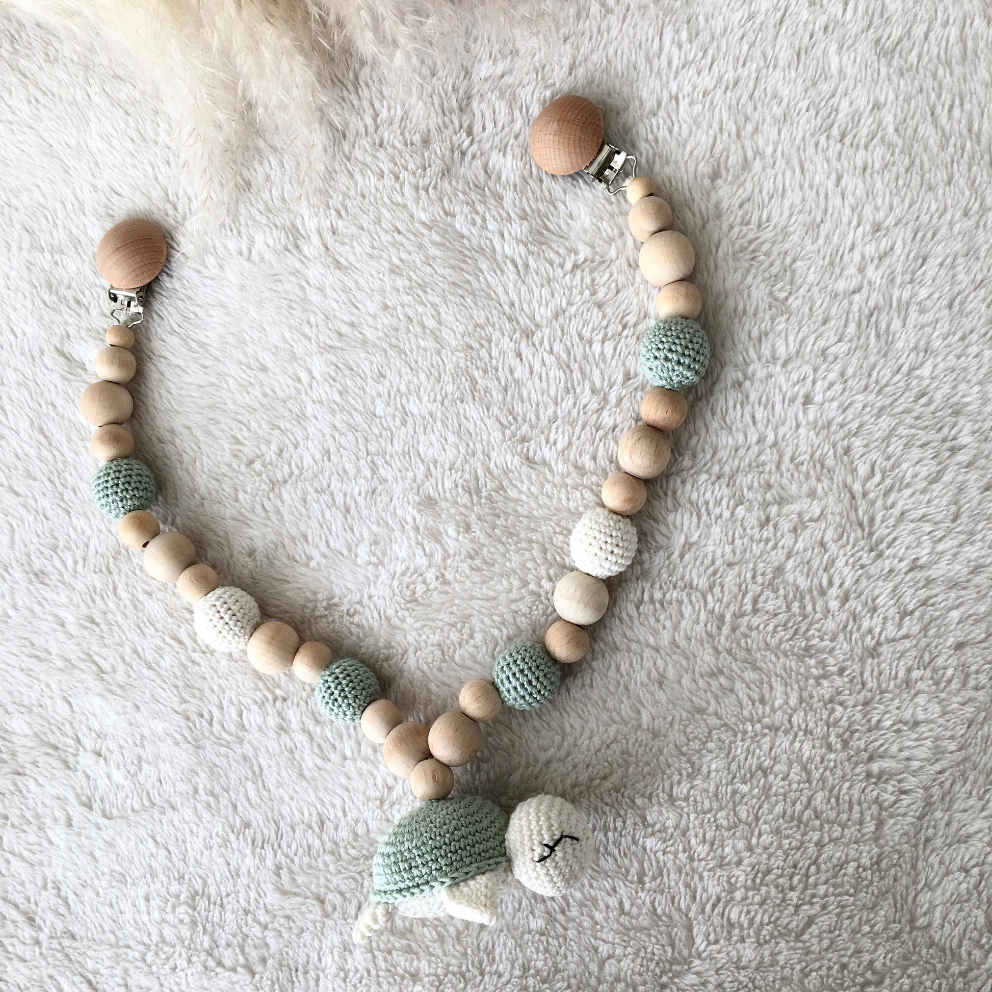 Personalized Crochet Turtle Pacifier Chain & Rattle Set