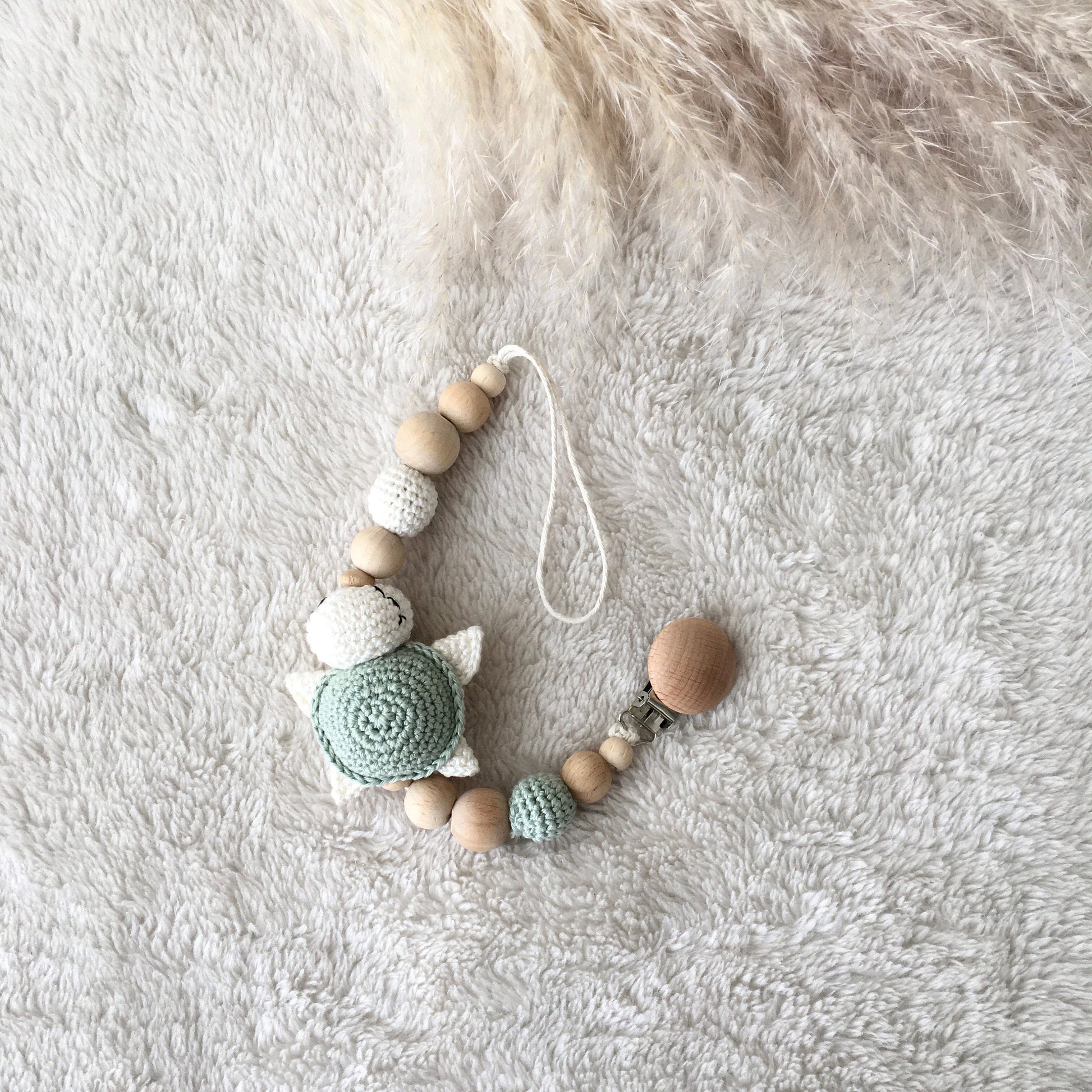 Personalized Crochet Turtle Pacifier Chain & Rattle Set