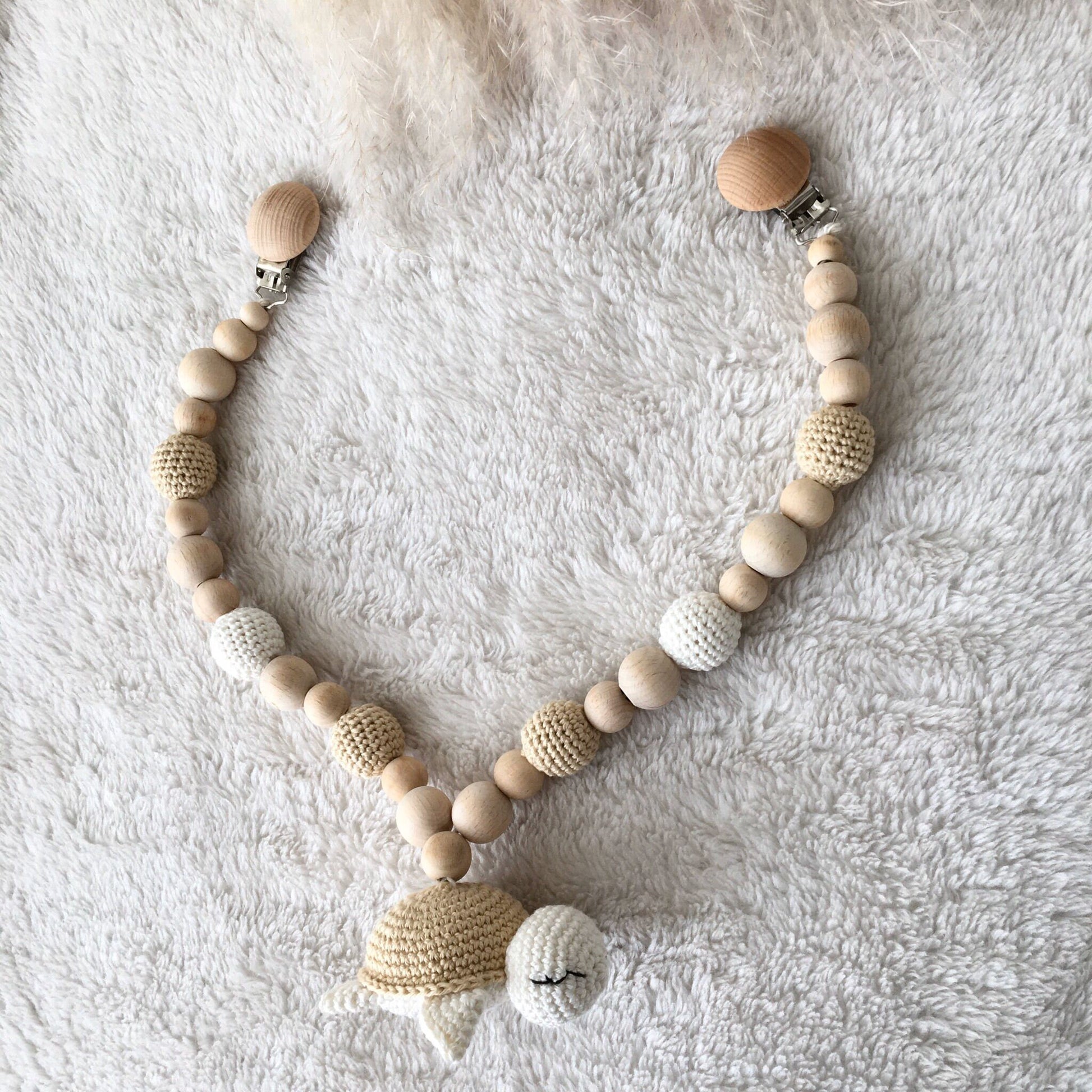 Personalized Crochet Turtle Baby Rattle Set: Wooden Pacifier Chain