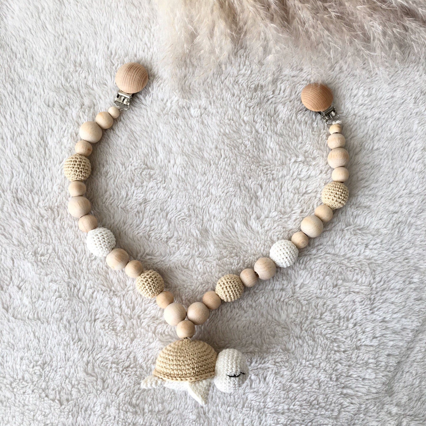 Personalized Crochet Turtle Baby Rattle Set: Wooden Pacifier Chain