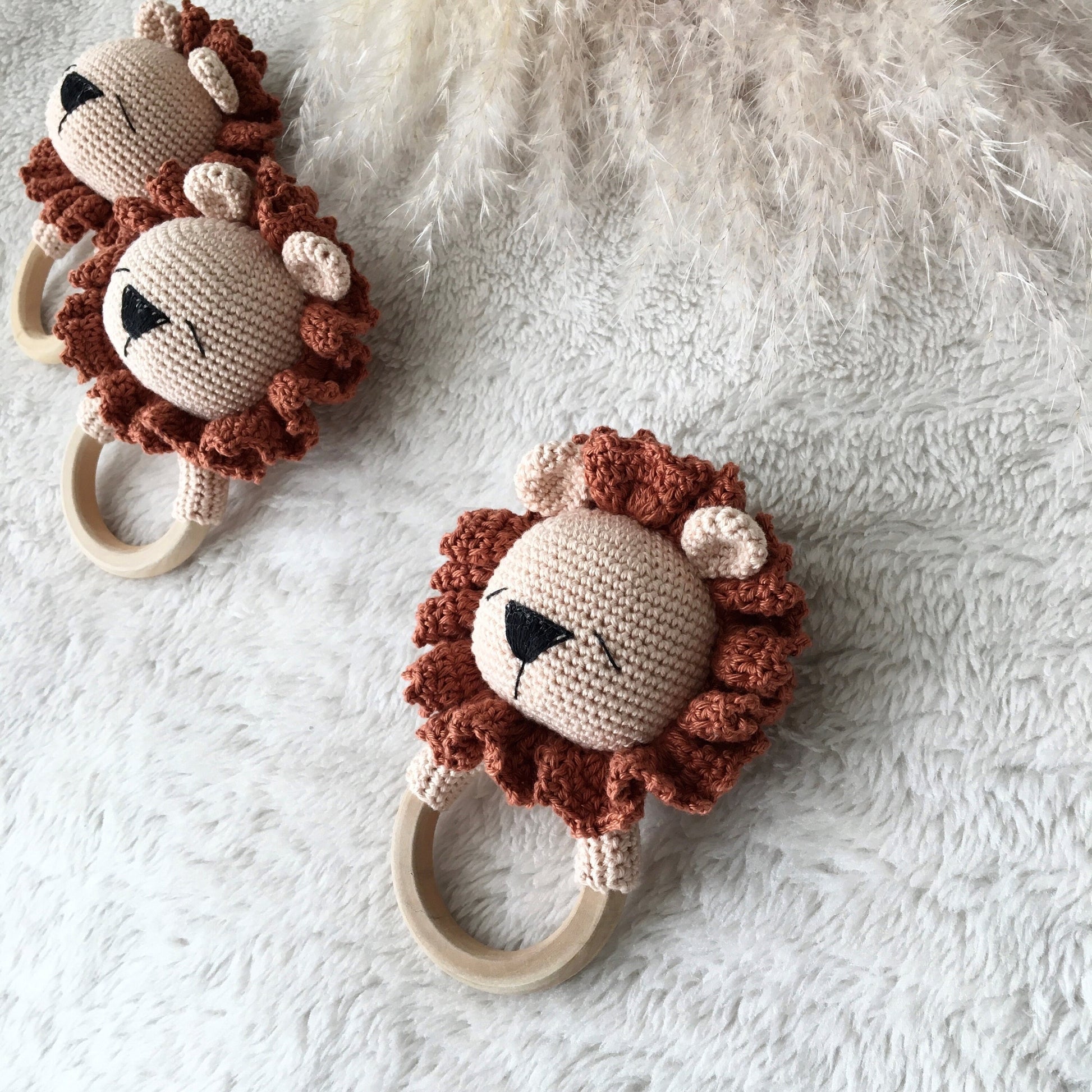 Crochet Lion Rattle: Organic Cotton Amigurumi Baby Toy