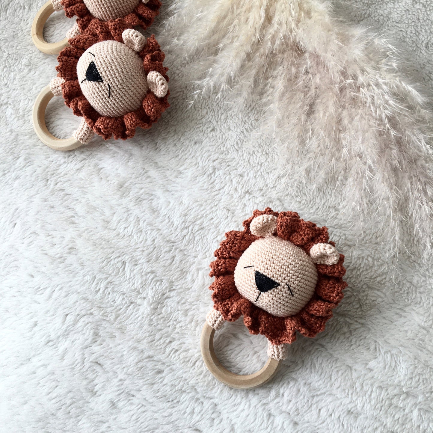 Crochet Lion Rattle: Organic Cotton Amigurumi Baby Toy