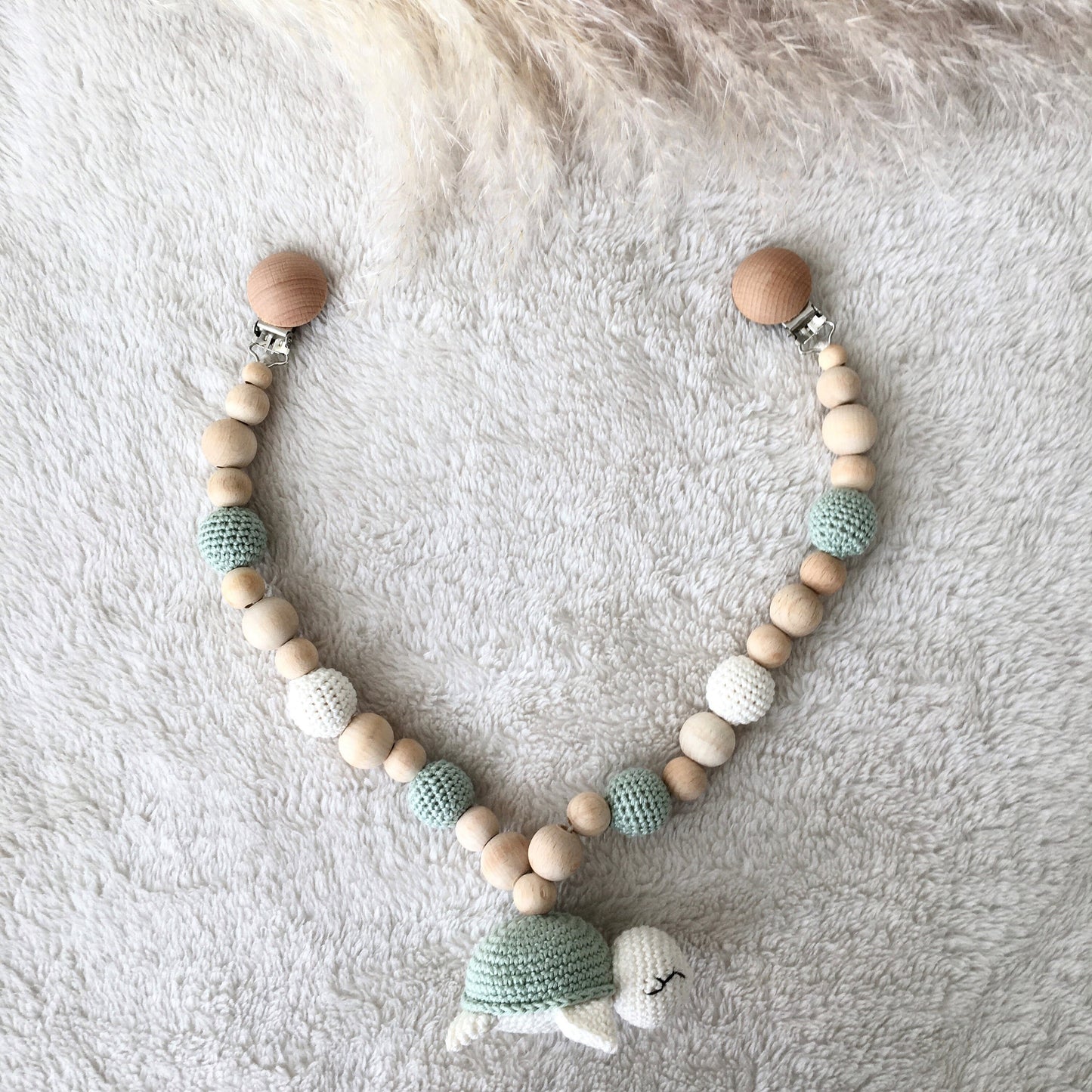 Personalized Crochet Turtle Pacifier Chain & Rattle Set