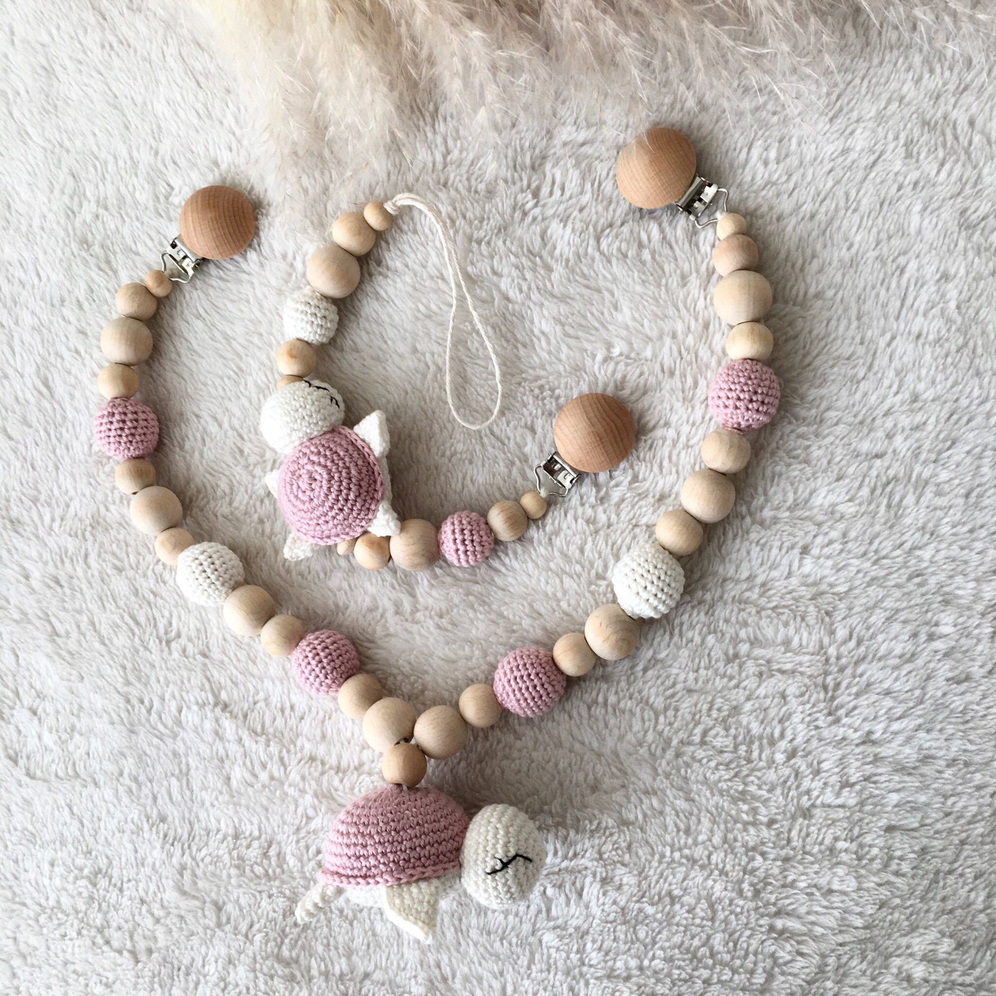 Personalized Crochet Turtle Pacifier Clip & Rattle Set