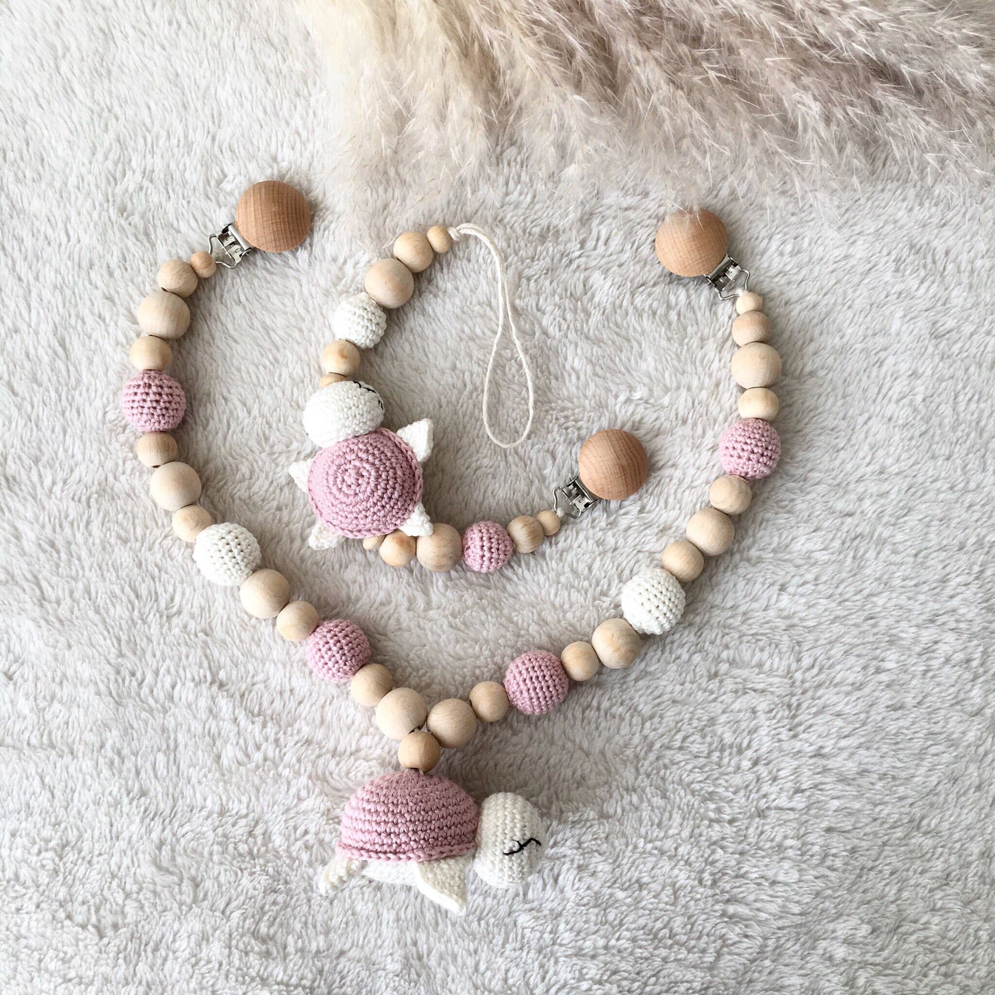 Personalized Crochet Turtle Pacifier Clip & Rattle Set