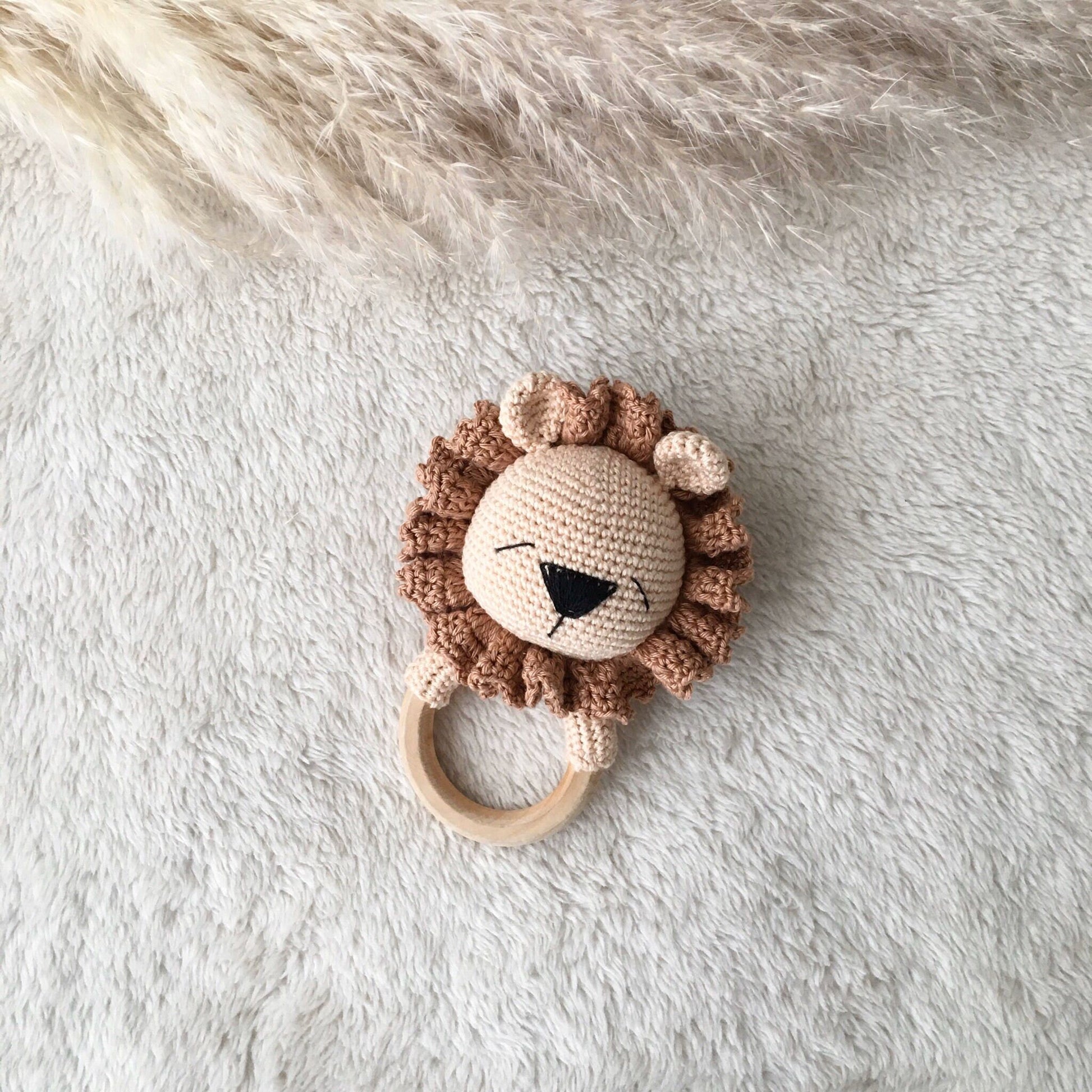 Crochet Lion Rattle: Organic Cotton Amigurumi Baby Toy