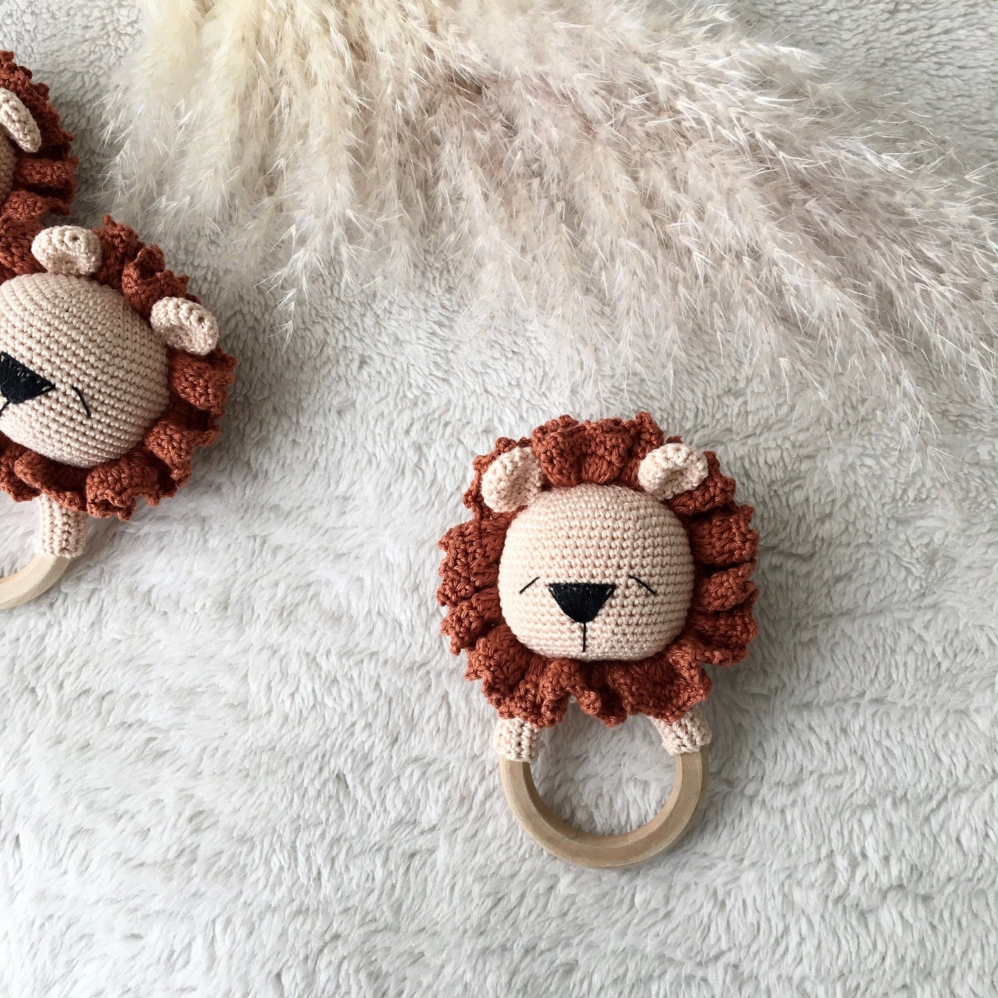 Crochet Lion Rattle: Organic Cotton Amigurumi Baby Toy