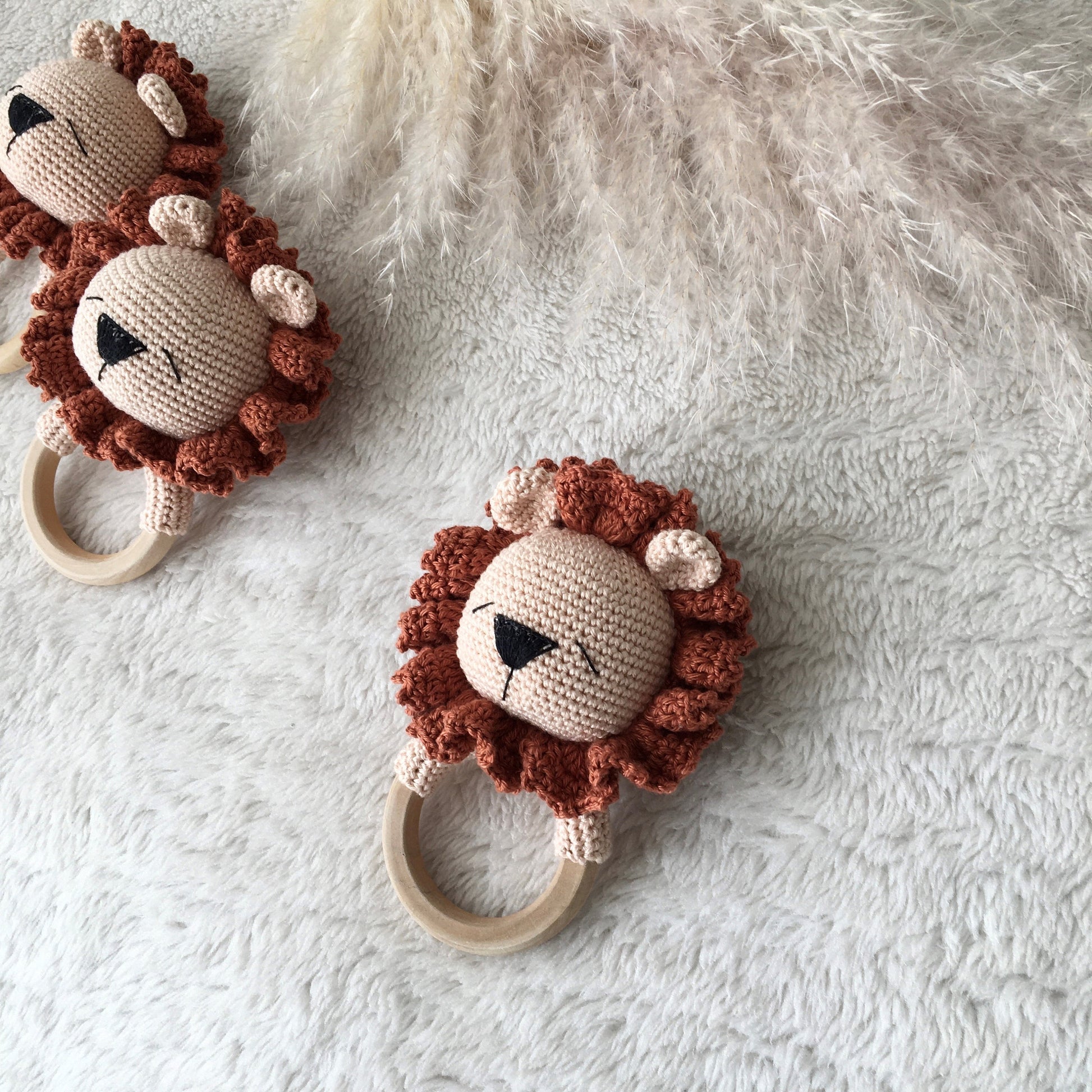 Crochet Lion Rattle: Organic Cotton Amigurumi Baby Toy