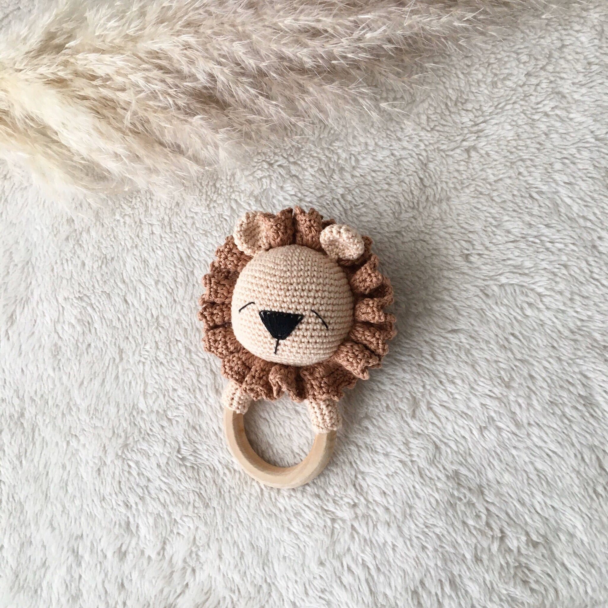 Crochet Lion Rattle: Organic Cotton Amigurumi Baby Toy