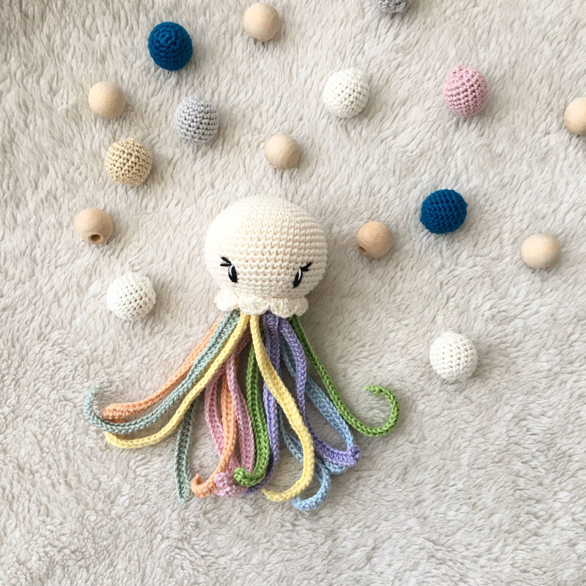 Crochet Jellyfish Rattle: Rainbow Octopus Baby Toy