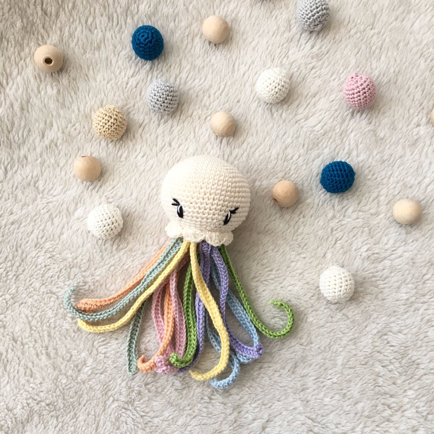 Crochet Jellyfish Rattle: Rainbow Octopus Baby Toy
