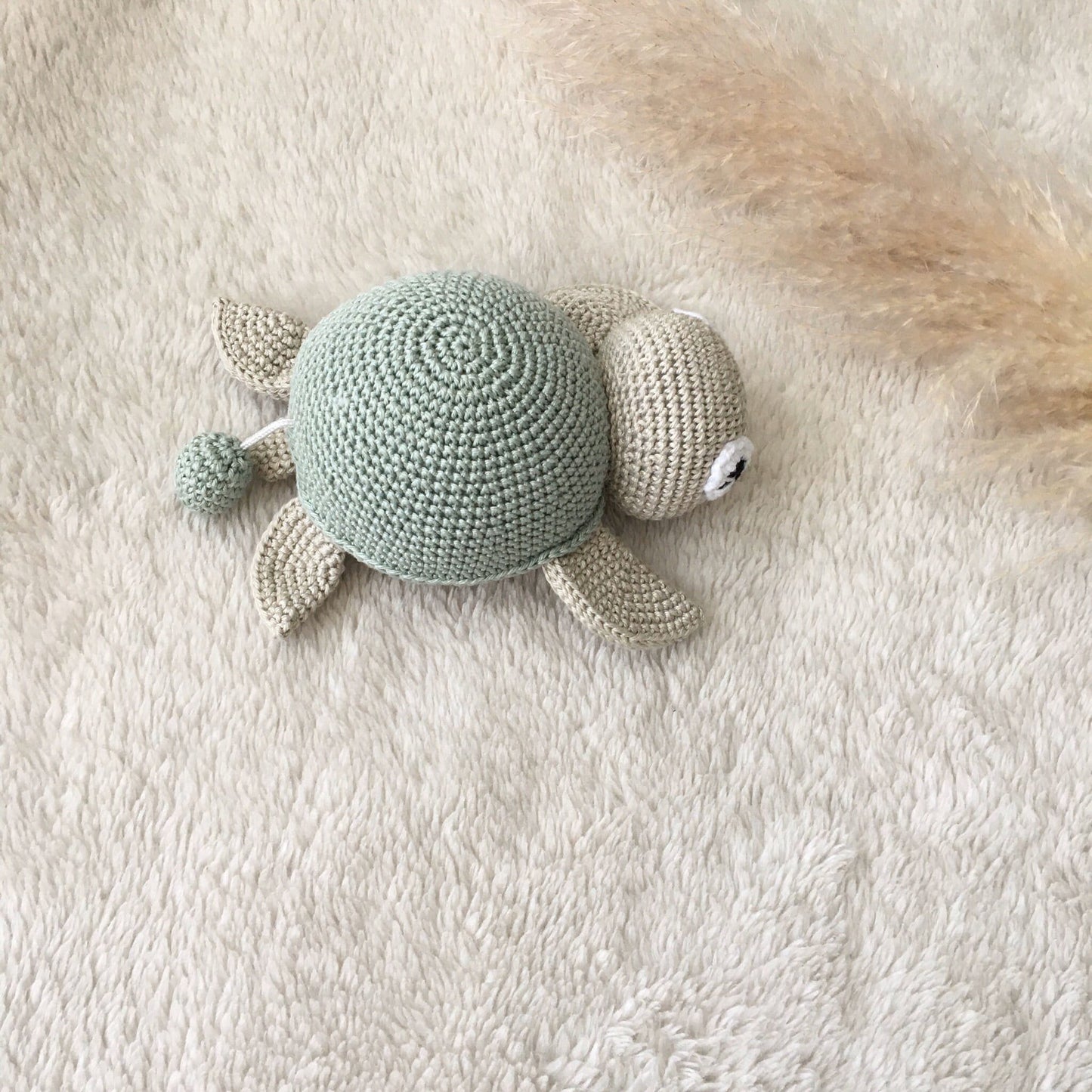 Crochet Turtle Baby Rattle Set: Organic Cotton Amigurumi Musical Toy