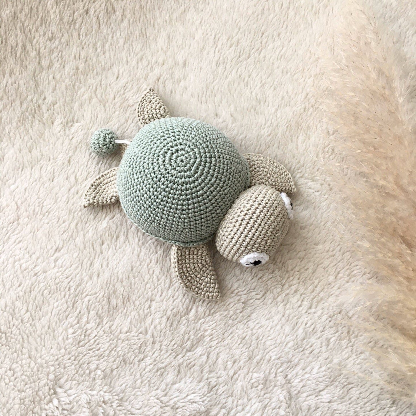 Crochet Turtle Baby Rattle Set: Organic Cotton Amigurumi Musical Toy