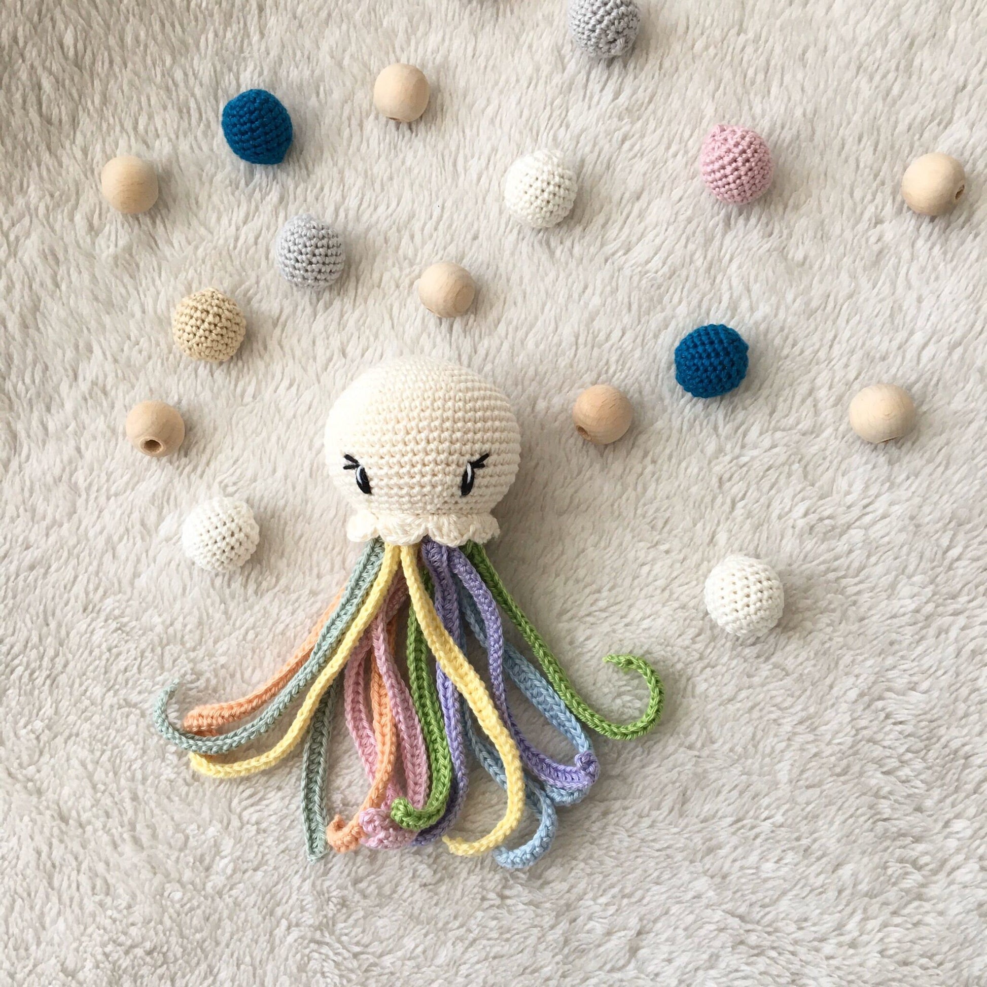 Crochet Jellyfish Rattle: Rainbow Octopus Baby Toy