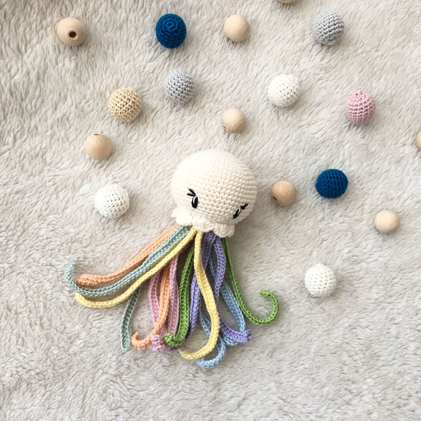 Crochet Jellyfish Rattle: Rainbow Octopus Baby Toy