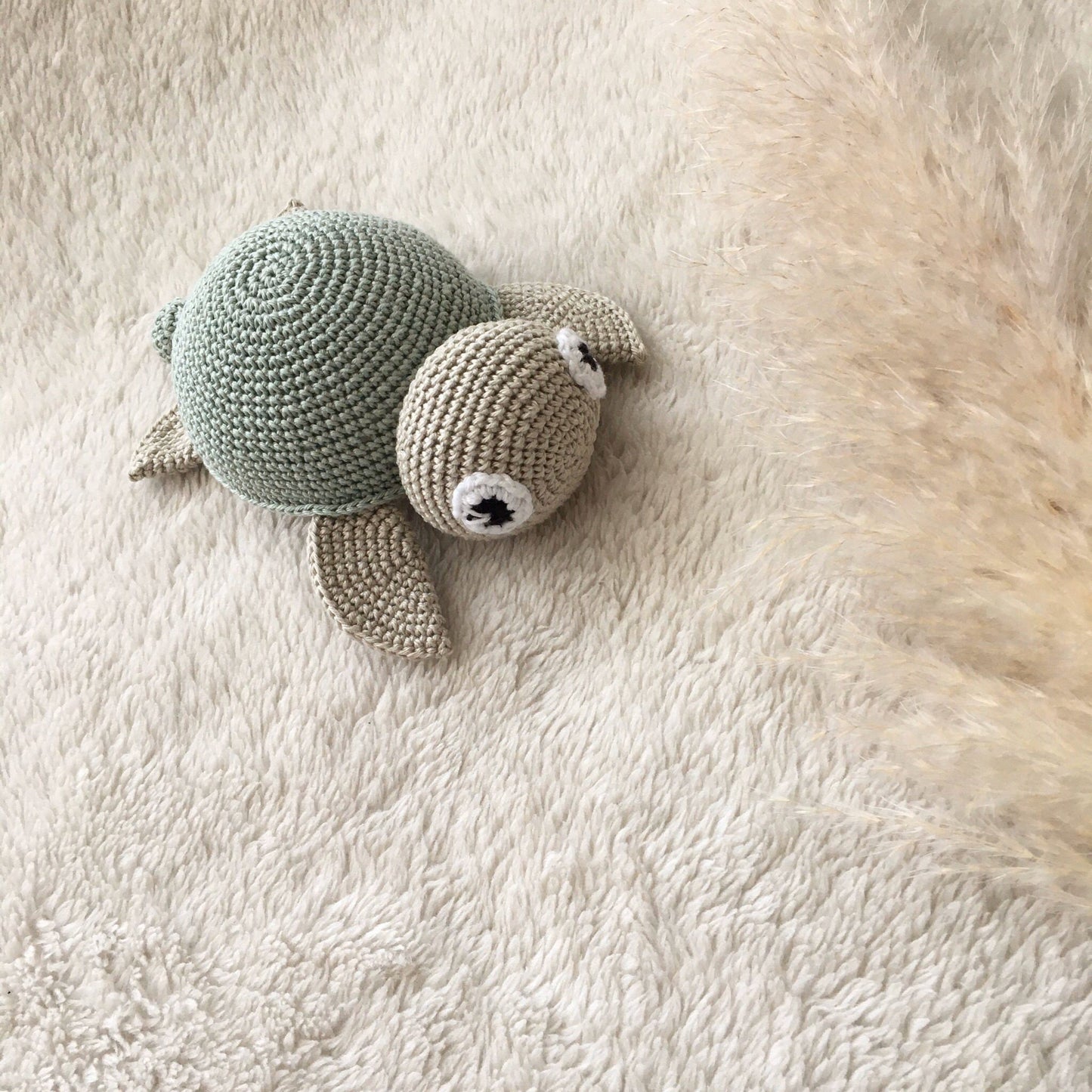 Crochet Turtle Baby Rattle Set: Organic Cotton Amigurumi Musical Toy