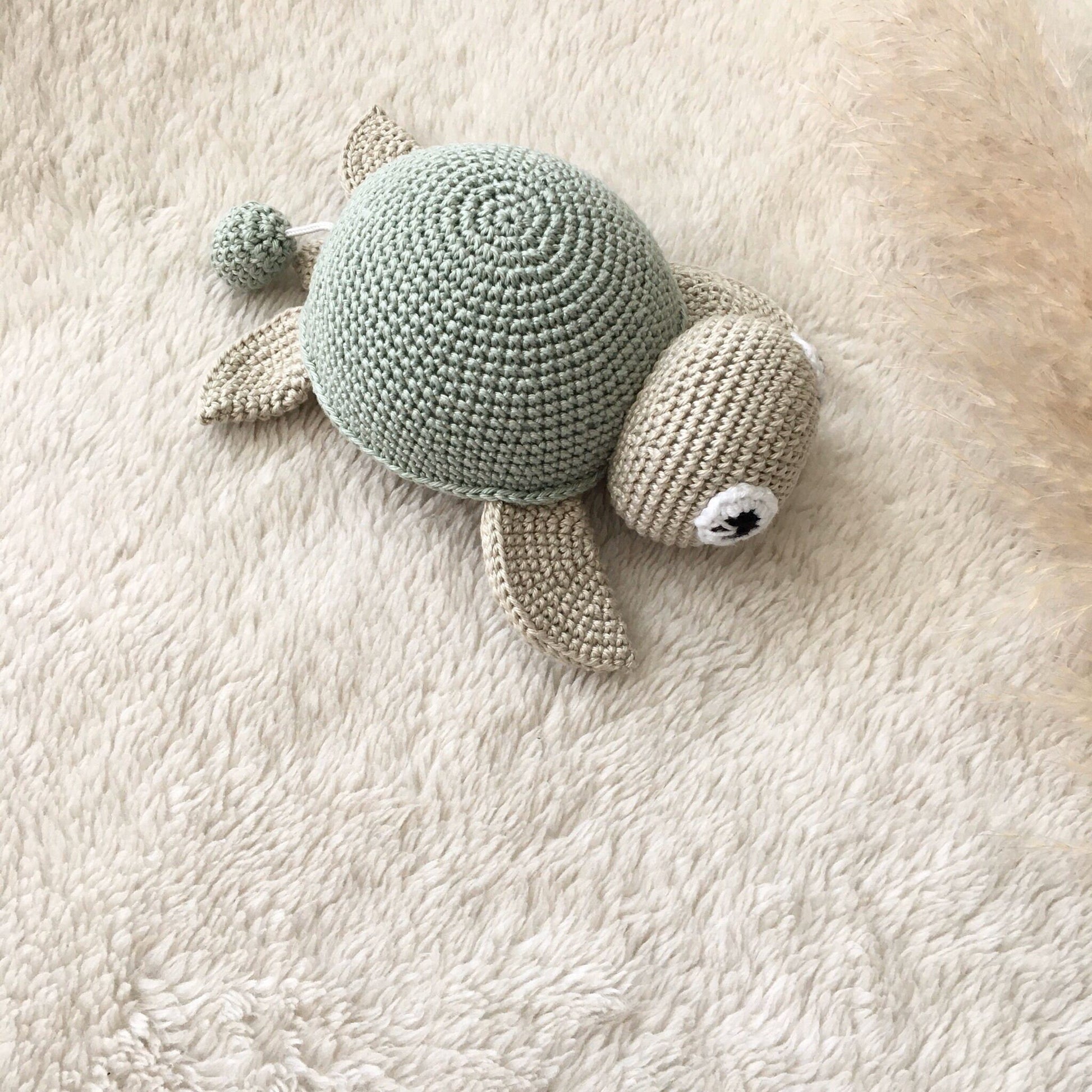 Crochet Turtle Baby Rattle Set: Organic Cotton Amigurumi Musical Toy
