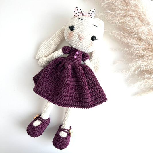 Handmade Crochet Rabbit Doll: Organic Cotton Amigurumi Toy