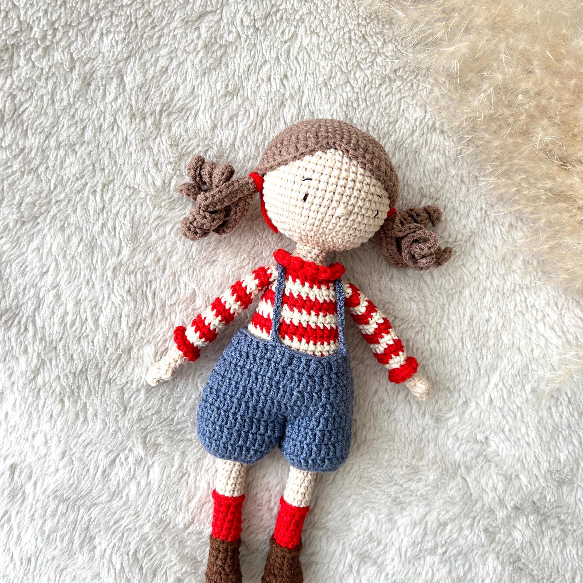 Handmade Crochet Doll: Organic Cotton Amigurumi Baby Girl Toy