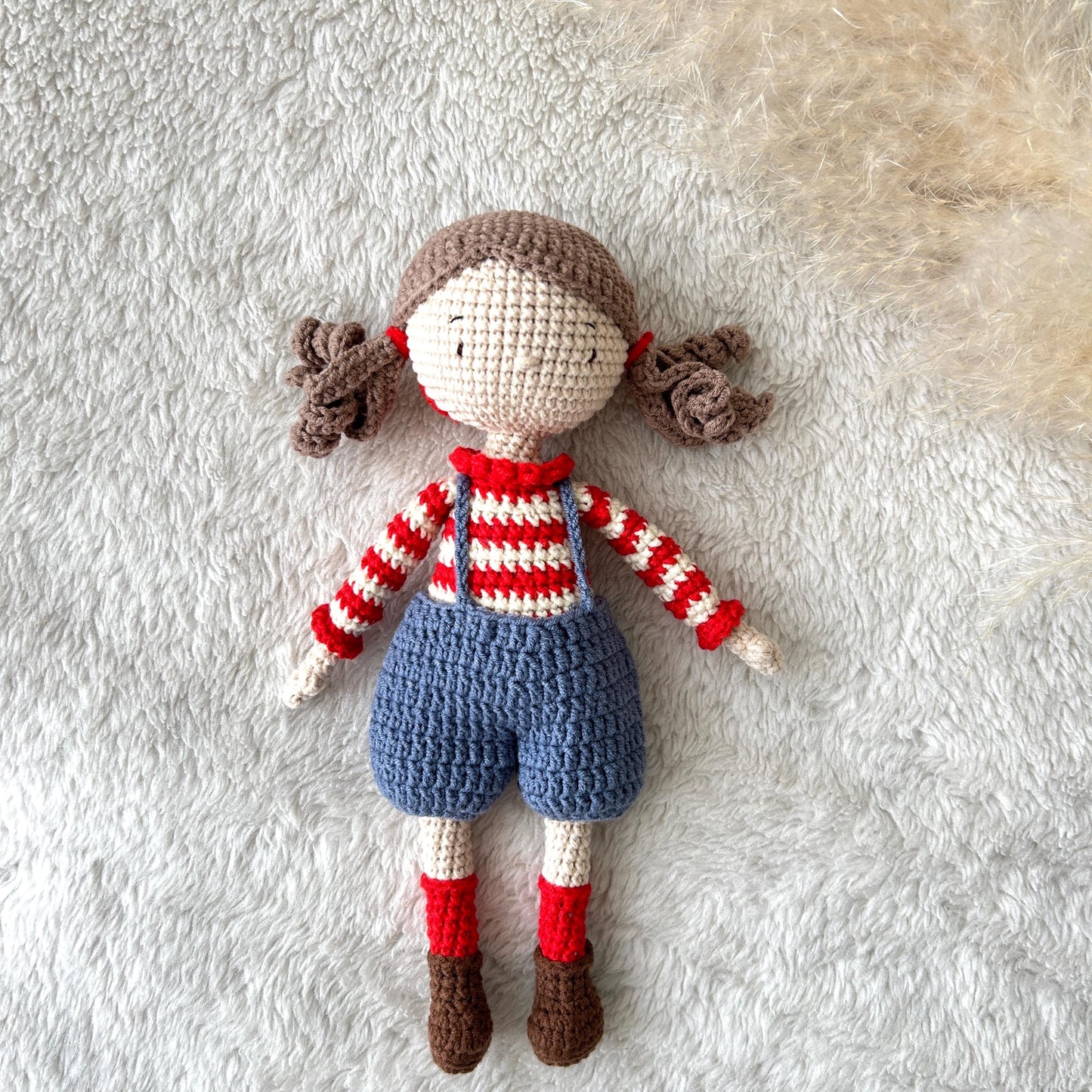 Handmade Crochet Doll: Organic Cotton Amigurumi Baby Girl Toy