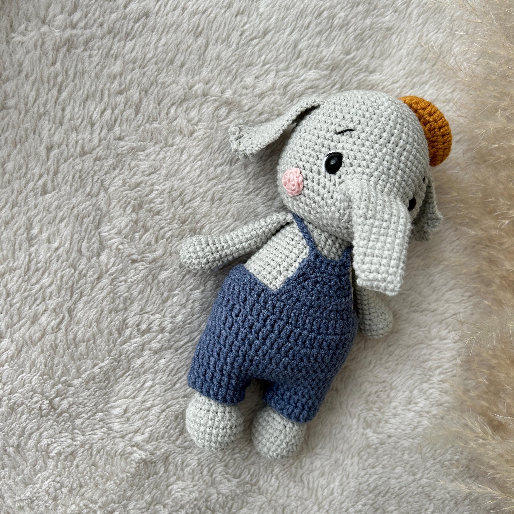 Handmade Crochet Elephant Toy: Organic Cotton Amigurumi Doll