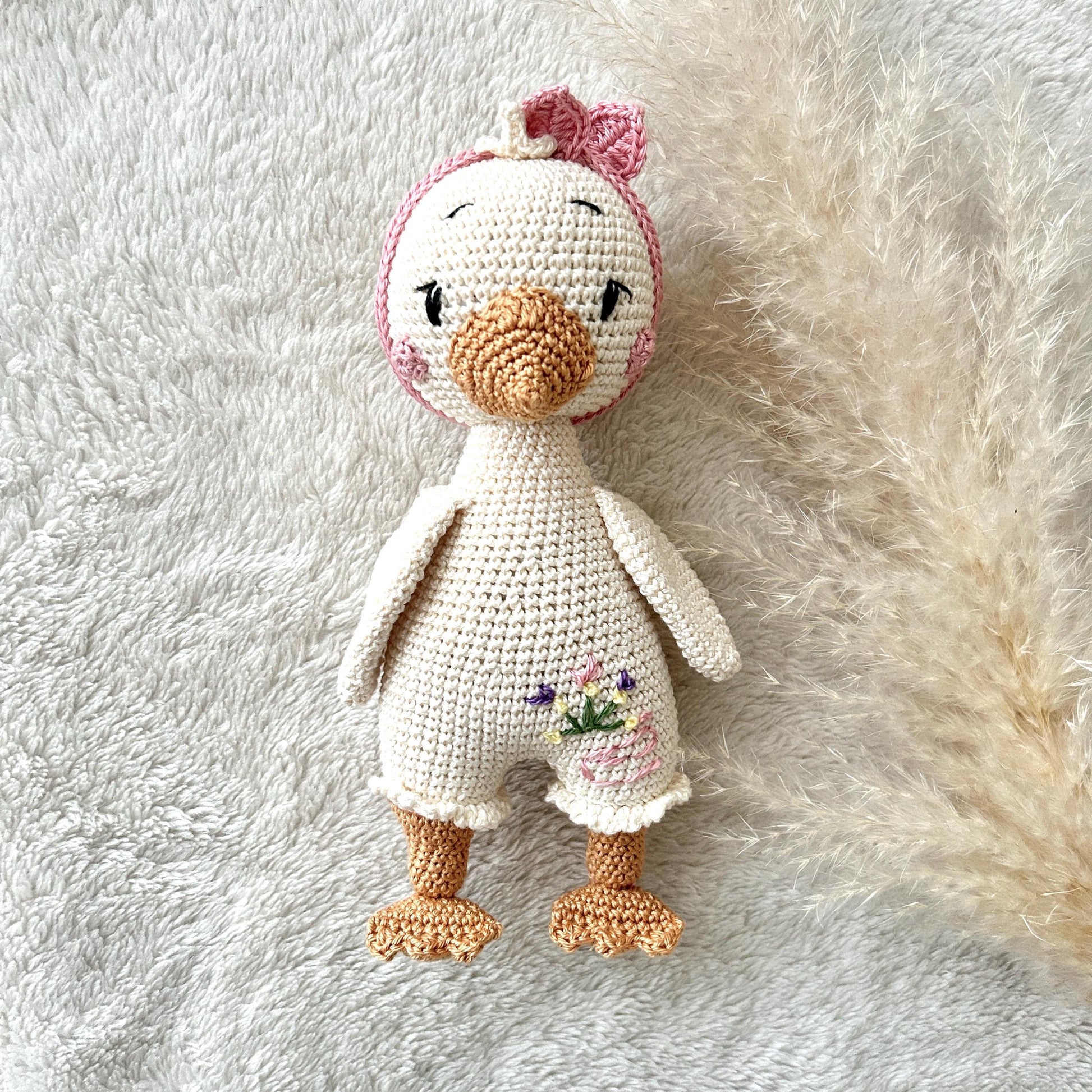 Handmade Crochet Duck Toy: Organic Cotton Amigurumi Doll, Natural Cotton, Babyshower