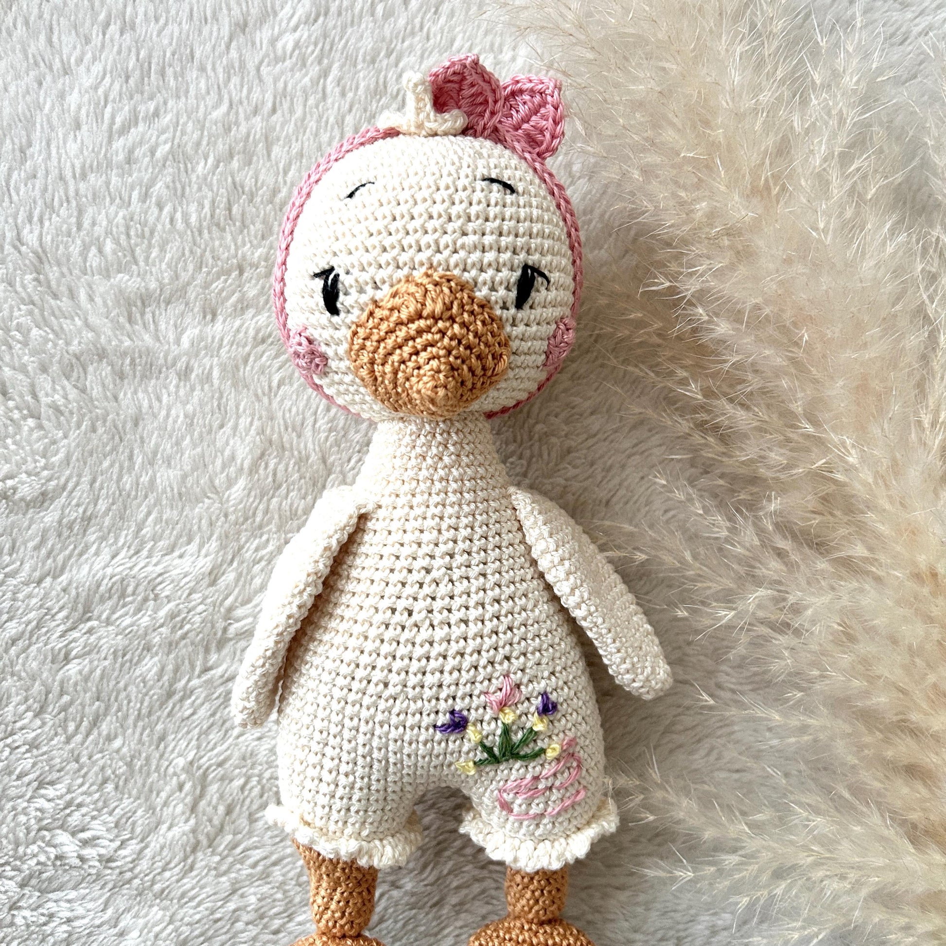 Handmade Crochet Duck Toy: Organic Cotton Amigurumi Doll, Natural Cotton, Babyshower