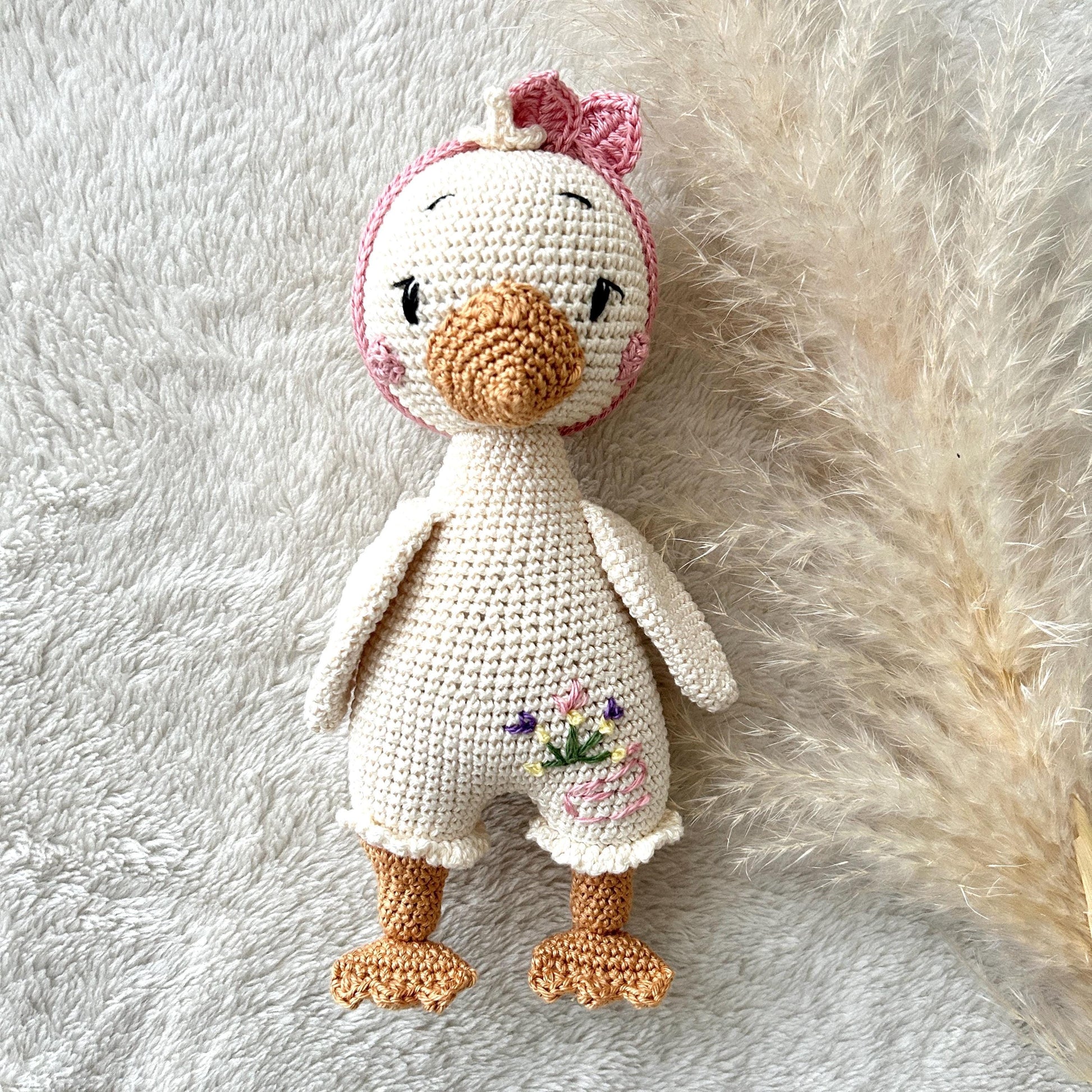 Handmade Crochet Duck Toy: Organic Cotton Amigurumi Doll, Natural Cotton, Babyshower