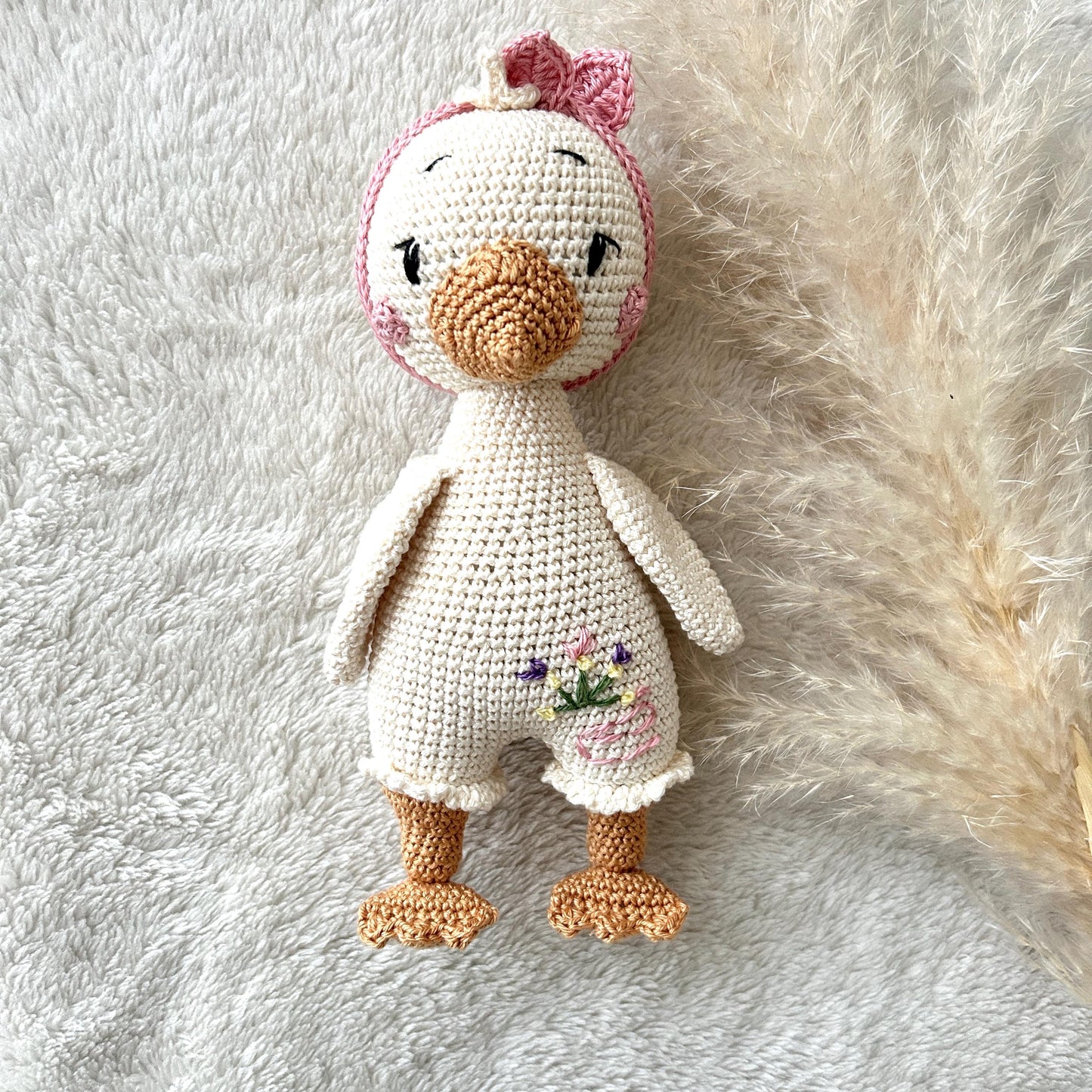 Handmade Crochet Duck Toy: Organic Cotton Amigurumi Doll, Natural Cotton, Babyshower