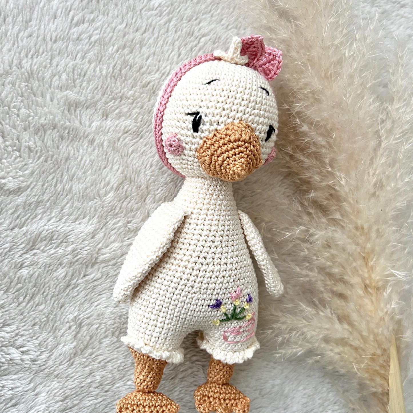 Handmade Crochet Duck Toy: Organic Cotton Amigurumi Doll, Natural Cotton, Babyshower