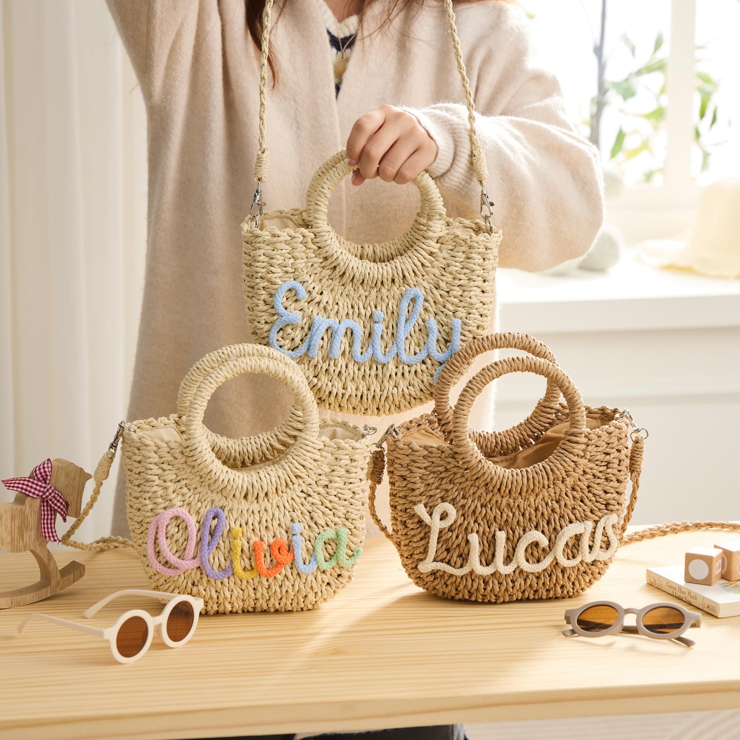 Custom Beach Straw Crossbody Bag,Personalized Beach Bag,Custom Straw Handbag,Custom Name Straw Bag,Handwoven Straw Bag,Easter Gift