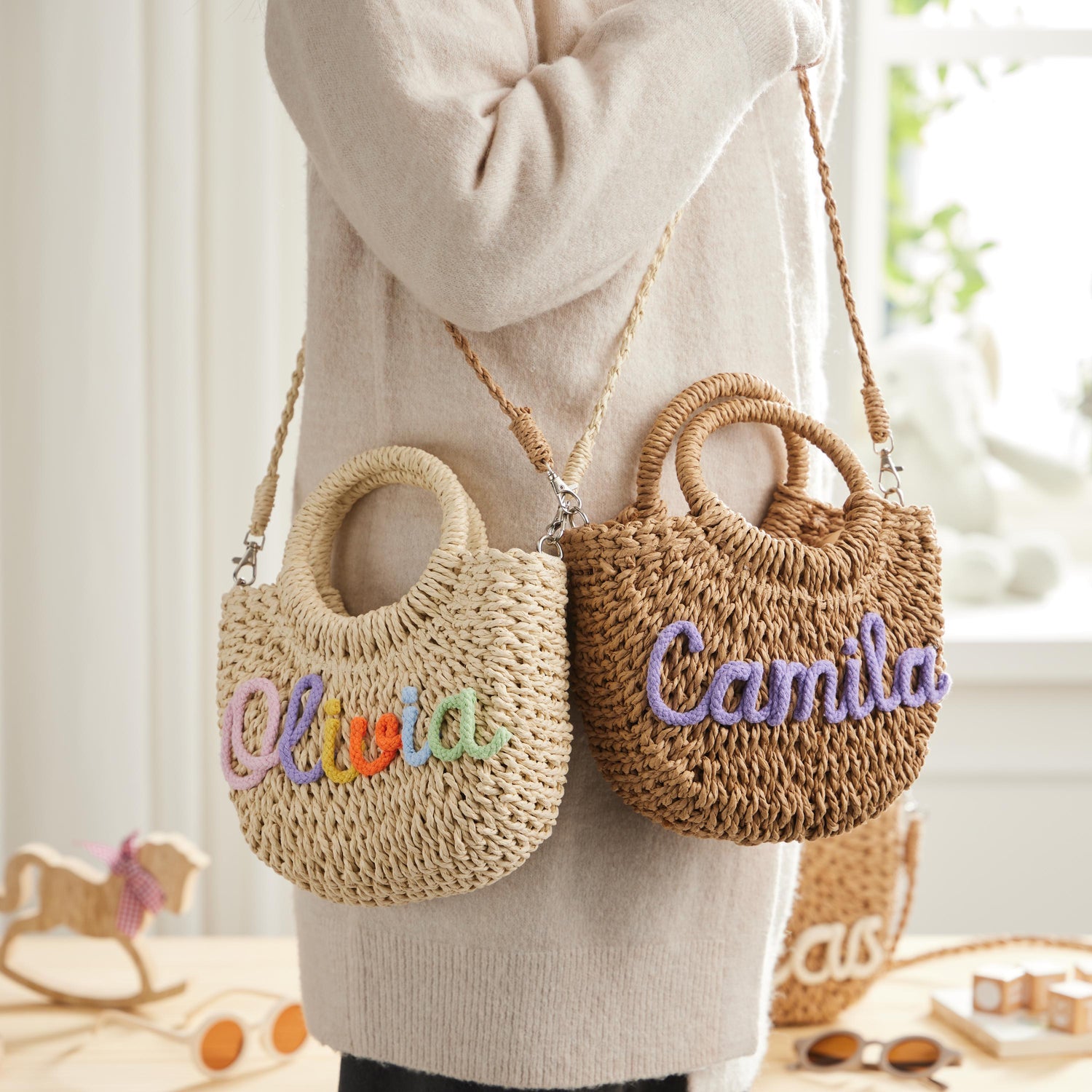 Custom Beach Straw Crossbody Bag,Personalized Beach Bag,Custom Straw Handbag,Custom Name Straw Bag,Handwoven Straw Bag,Easter Gift