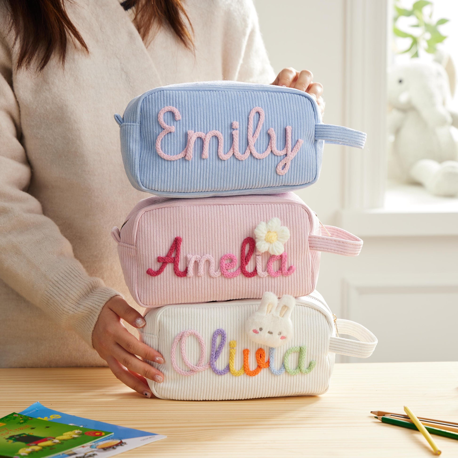 Personalized Name Corduroy Pencil Case: Custom Children's Gift,Custom Zipper Pencil Case,Baby Shower Gifts, Makeup bags,Back to School