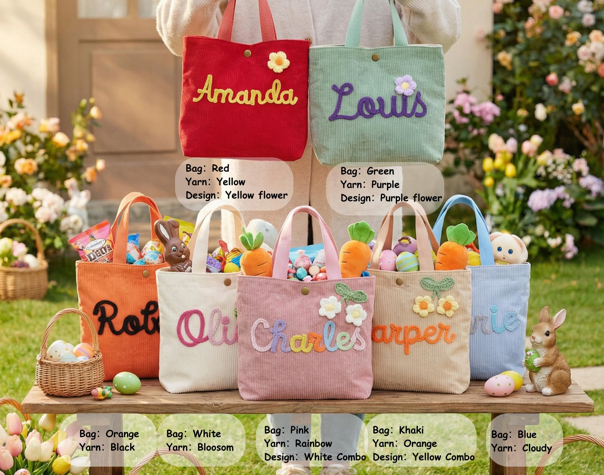 Personalized Name Tote Handbag: Custom Children's Gift,Custom Name Tote Handbag,Baby Shower Gifts, Children's name handbags,Easter Gift