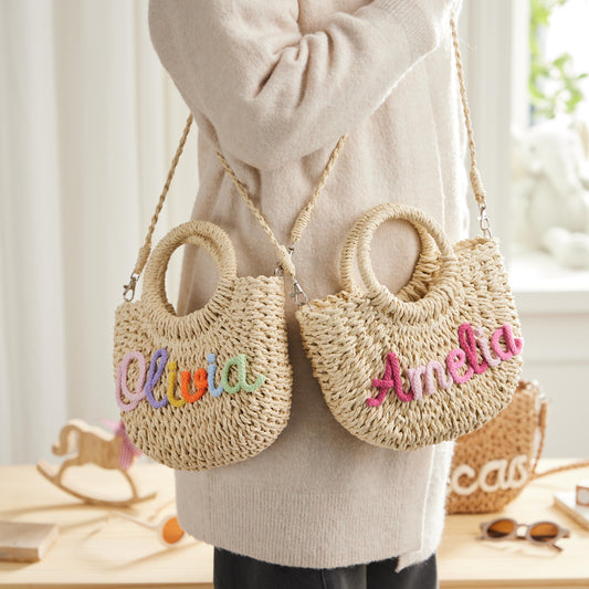 Custom Beach Straw Crossbody Bag,Personalized Beach Bag,Custom Straw Handbag,Custom Name Straw Bag,Handwoven Straw Bag,Easter Gift