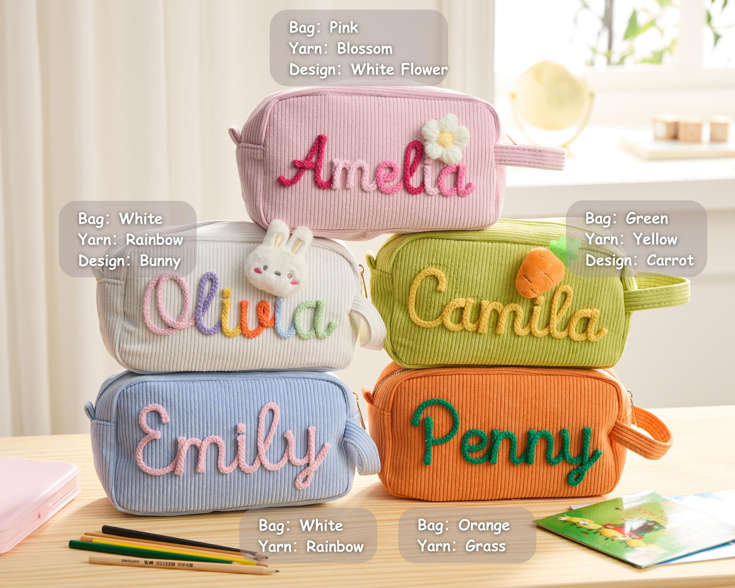 Personalized Name Corduroy Pencil Case: Custom Children's Gift,Custom Zipper Pencil Case,Baby Shower Gifts, Makeup bags,Back to School