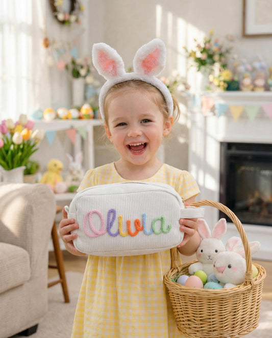 Personalized Name Corduroy Pencil Bag: Custom Children's Gift,Custom Zipper Pencil Case,Baby Shower Gifts, Makeup bags,Easter Gift