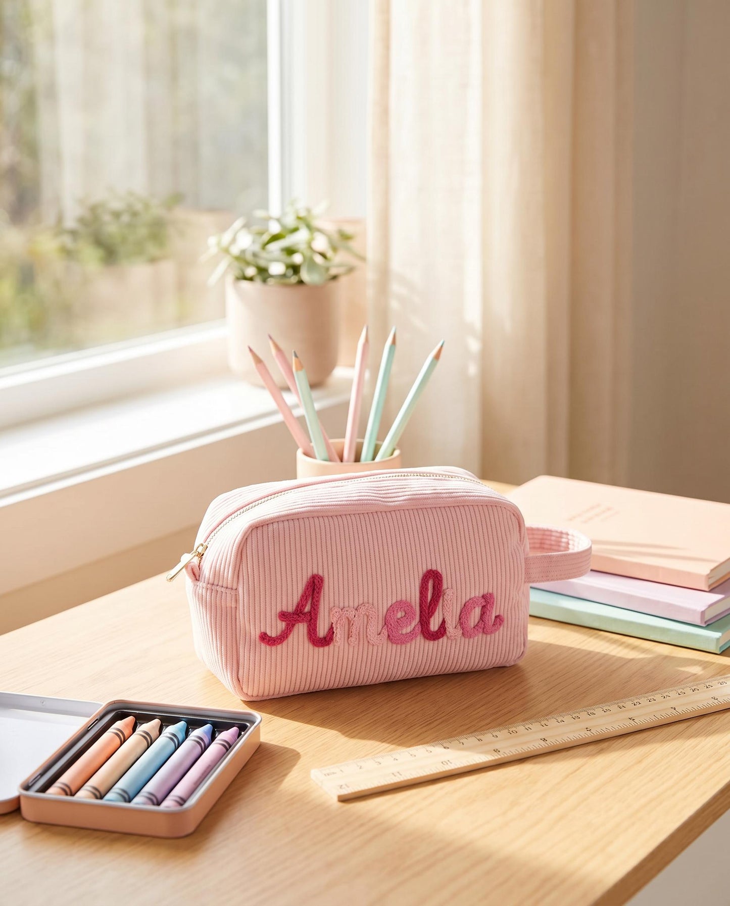 Personalized Name Corduroy Pencil Bag: Custom Children's Gift,Custom Zipper Pencil Case,Baby Shower Gifts, Makeup bags,Mother's day Gift