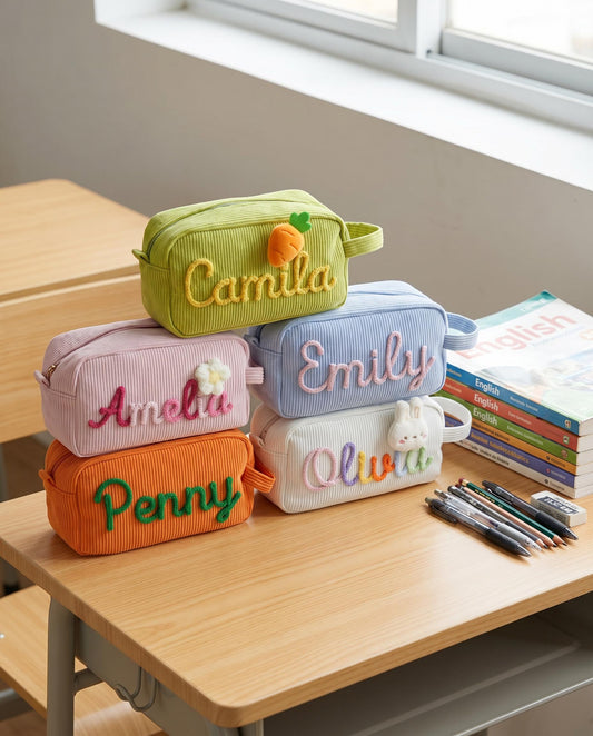 Personalized Name Corduroy Pencil Case: Custom Children's Gift,Custom Zipper Pencil Case,Baby Shower Gifts, Makeup bags,Back to School
