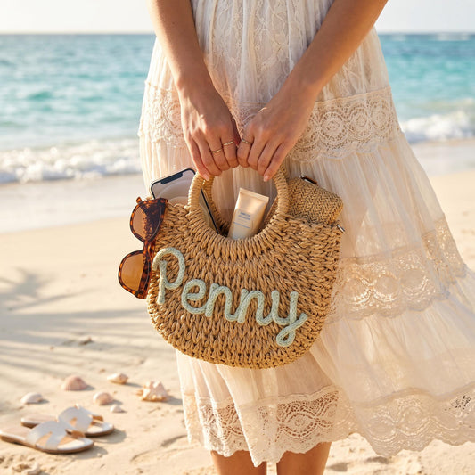 Custom Beach Straw tote bag,Personalized Beach tote Bag,Custom Straw Handbag,Custom Beach tote bag,Handwoven crossbody Bag,Mother's day Gift