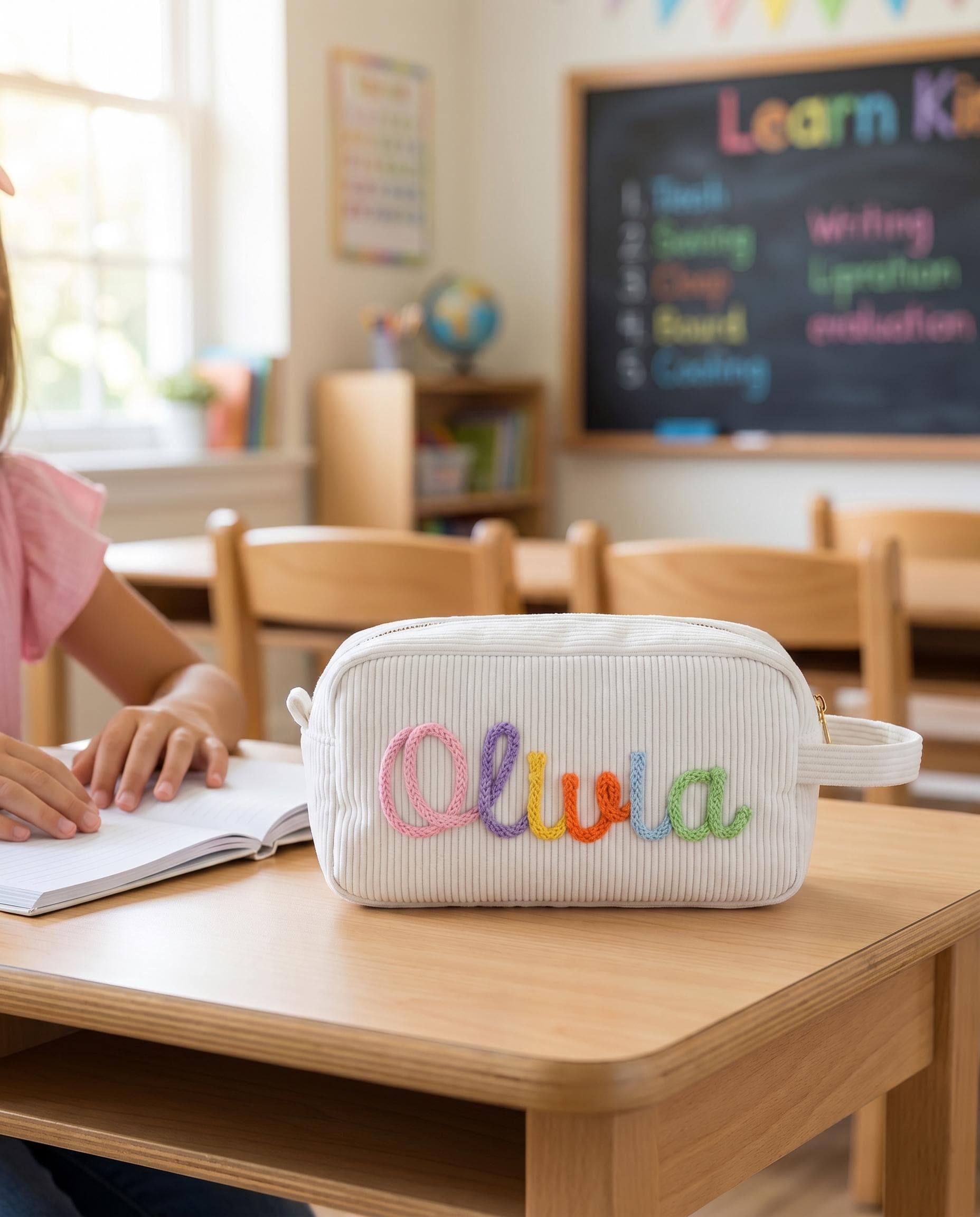 Personalized Name Corduroy Pencil Bag: Custom Children's Gift,Custom Zipper Pencil Case,Baby Shower Gifts, Makeup bags,Mother's day Gift